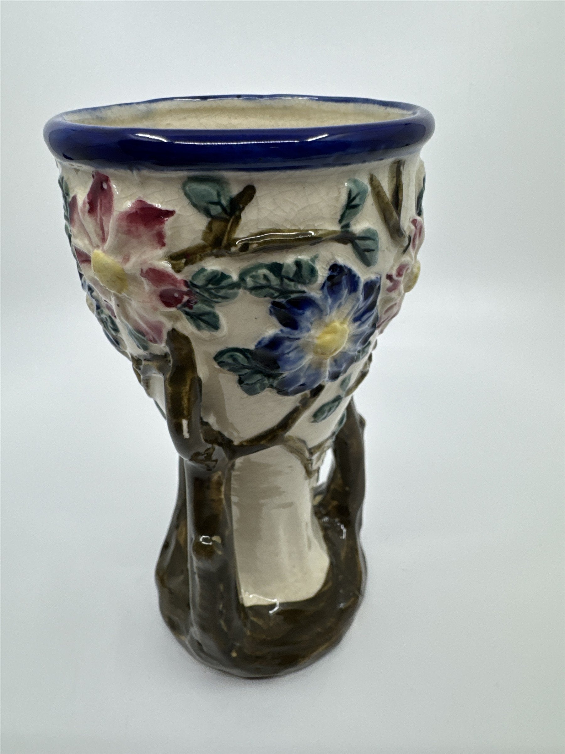 Vintage Floral Painted Ceramic Vase with Tree Branches and Leaves Made In Japan