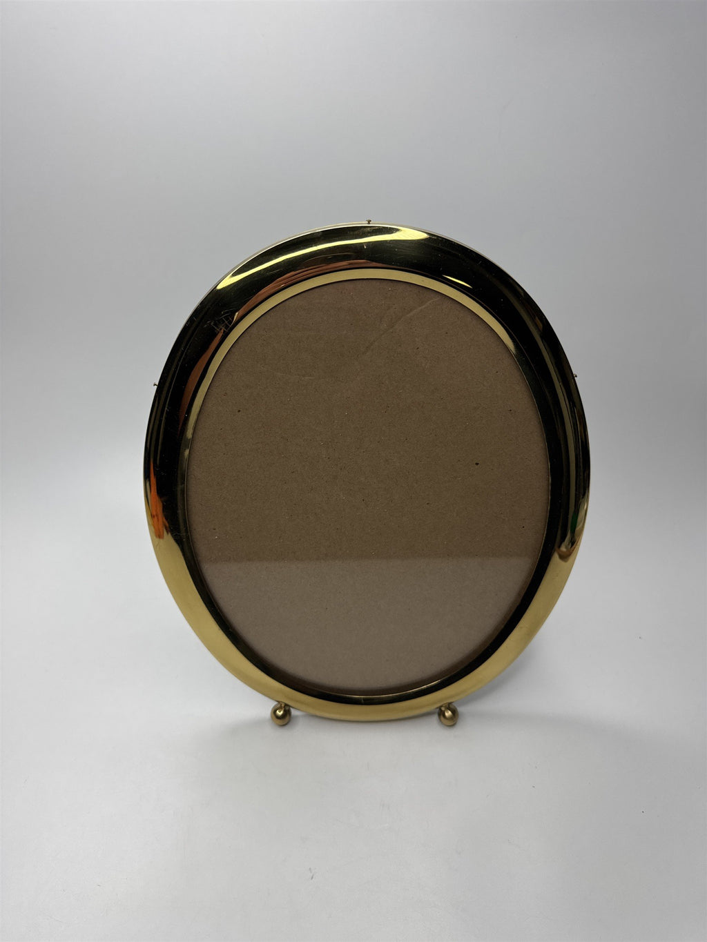 Vintage Brass Footed Oval Glass Picture Photo Frame Velvet Easel Black Gold Knob