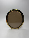 Vintage Brass Footed Oval Glass Picture Photo Frame Velvet Easel Black Gold Knob