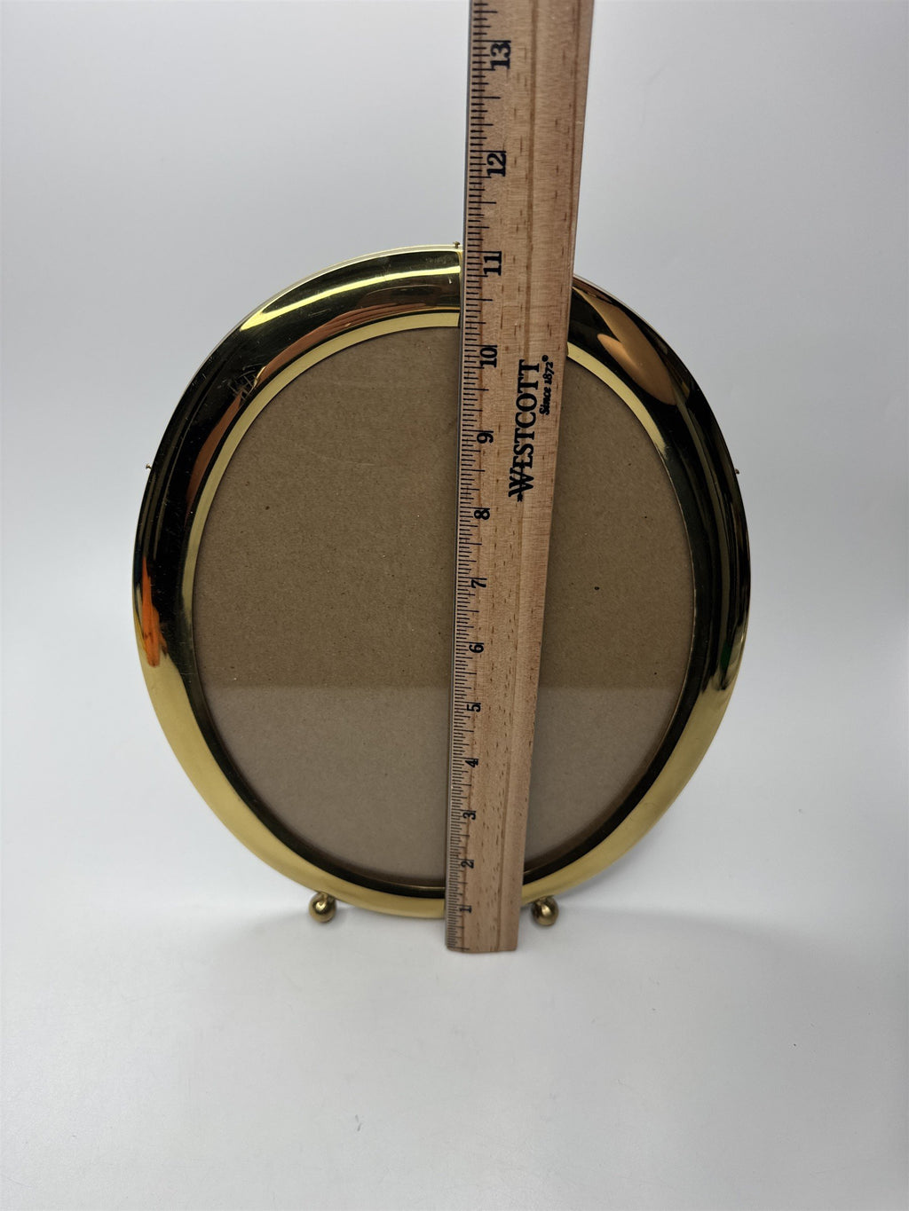Vintage Brass Footed Oval Glass Picture Photo Frame Velvet Easel Black Gold Knob