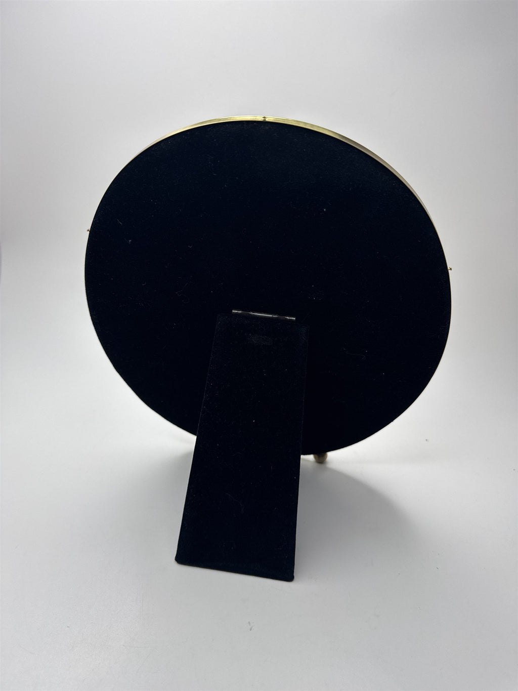Vintage Brass Footed Oval Glass Picture Photo Frame Velvet Easel Black Gold Knob