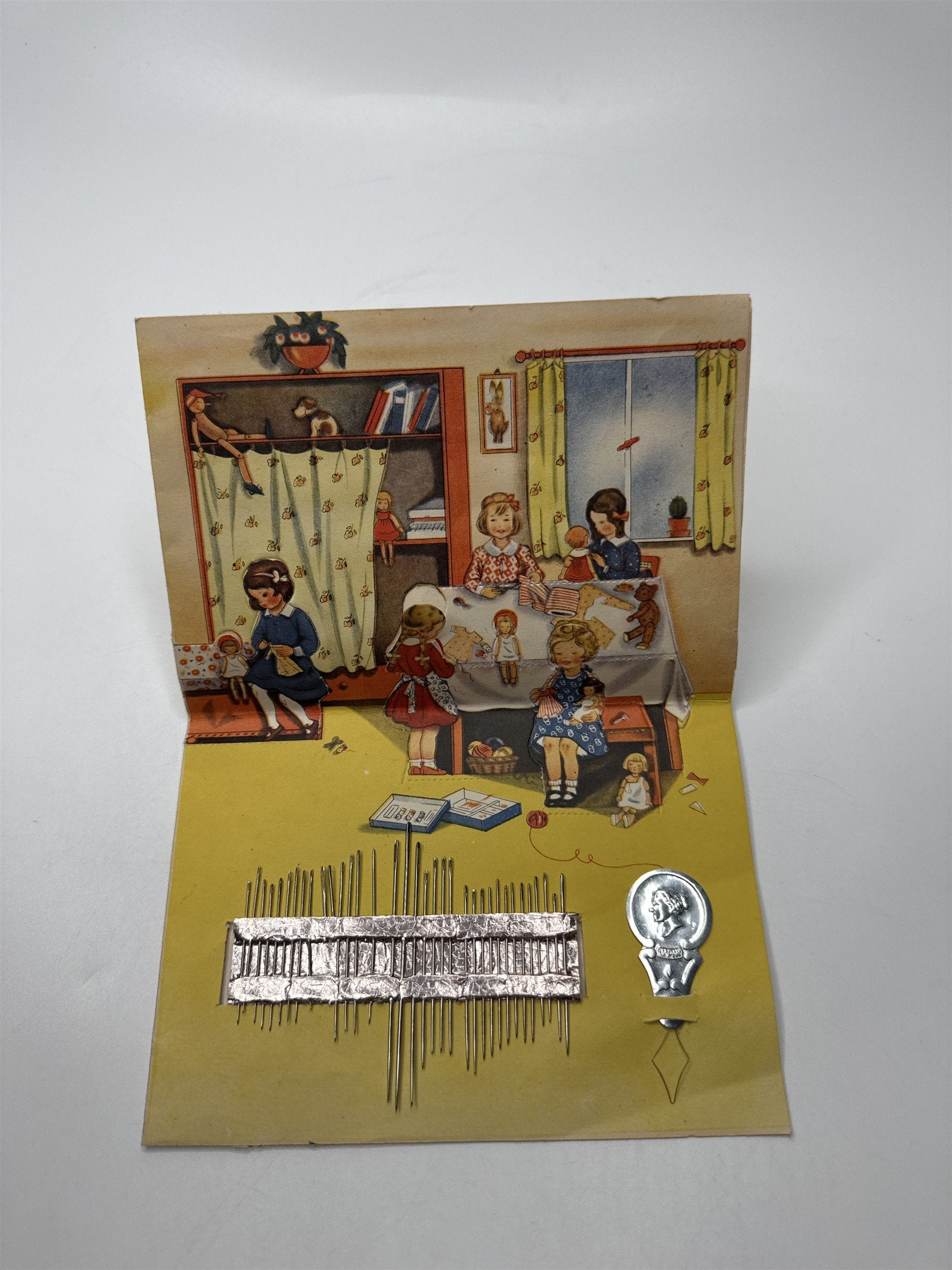 Vintage Pop Up Ticket Advertising Needles Toy Workshop Scene Japan