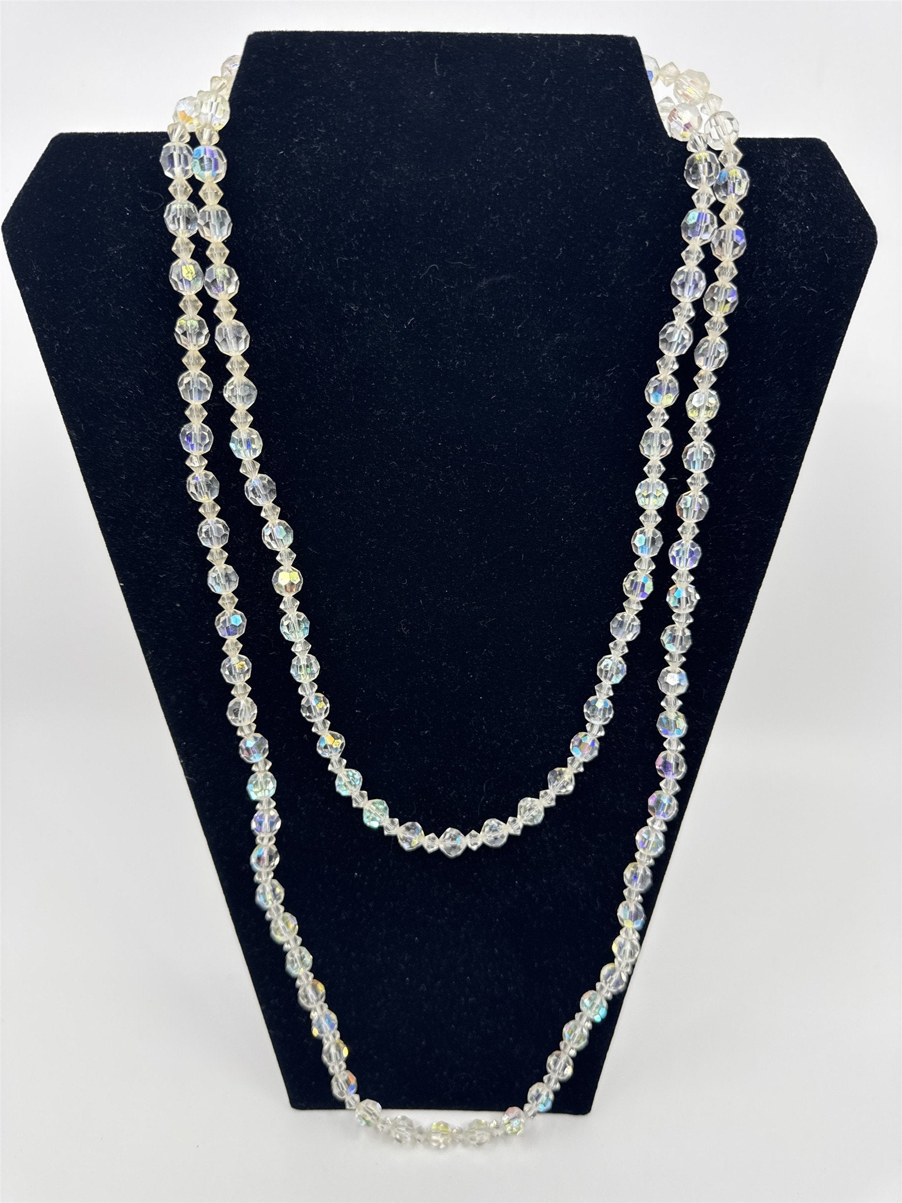 Vintage Iridescent Acrylic Ball Beaded Necklace /w Clear Faux Jewel Clasp Estate