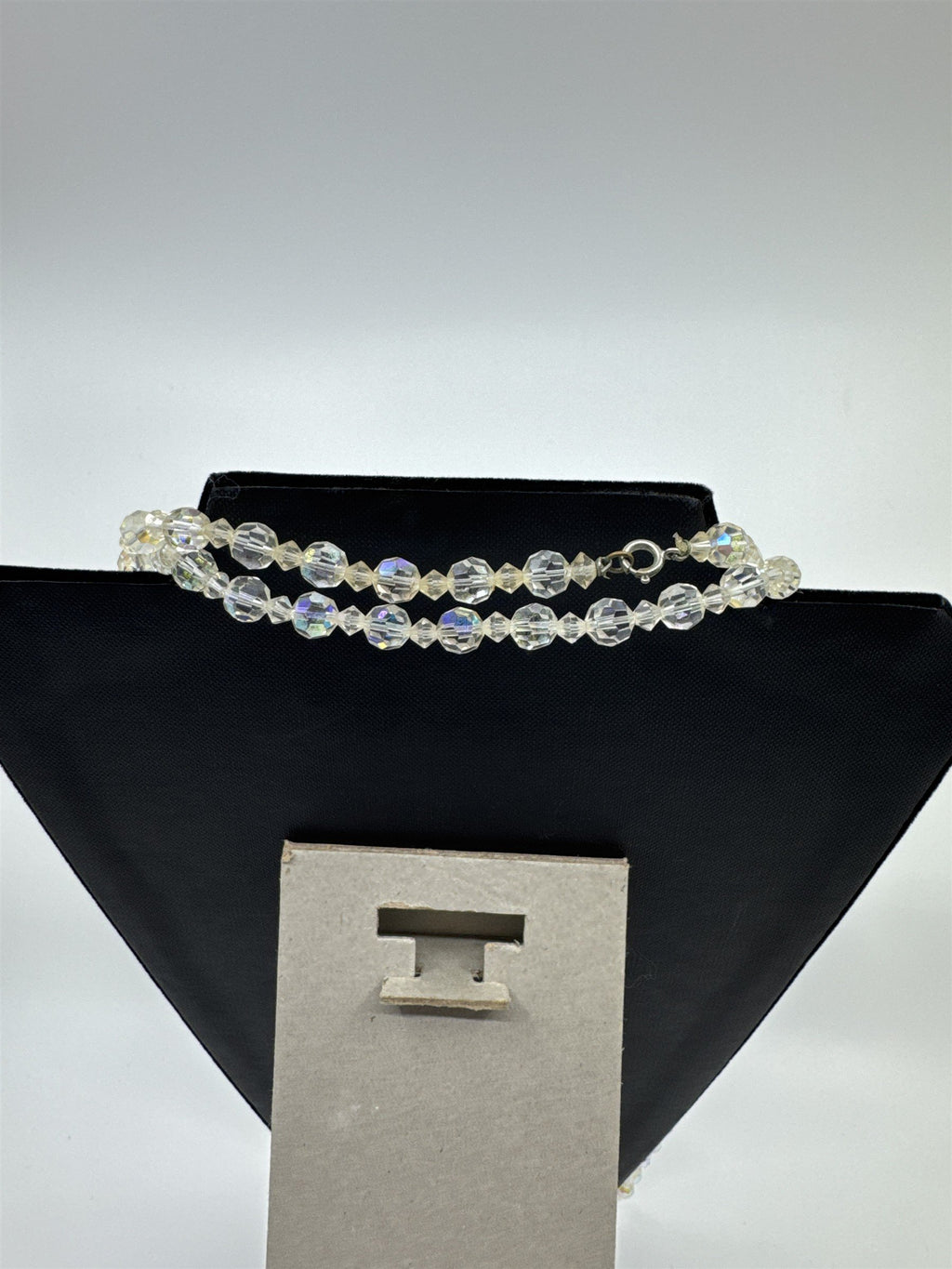 Vintage Iridescent Acrylic Ball Beaded Necklace /w Clear Faux Jewel Clasp Estate