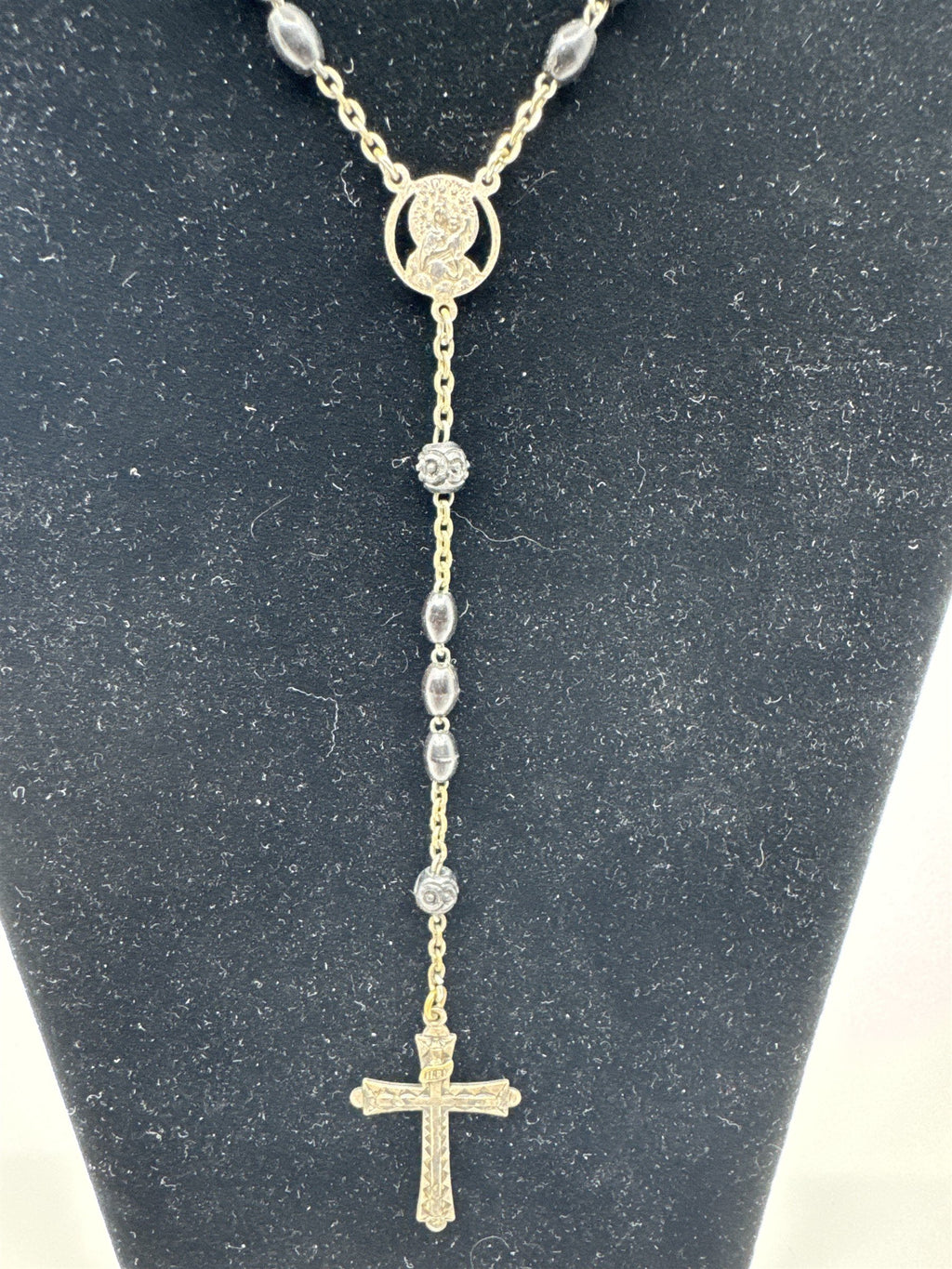 Vintage INRI Black Beaded Rosary and Cross Miraculous Pendant Catholic Rosary