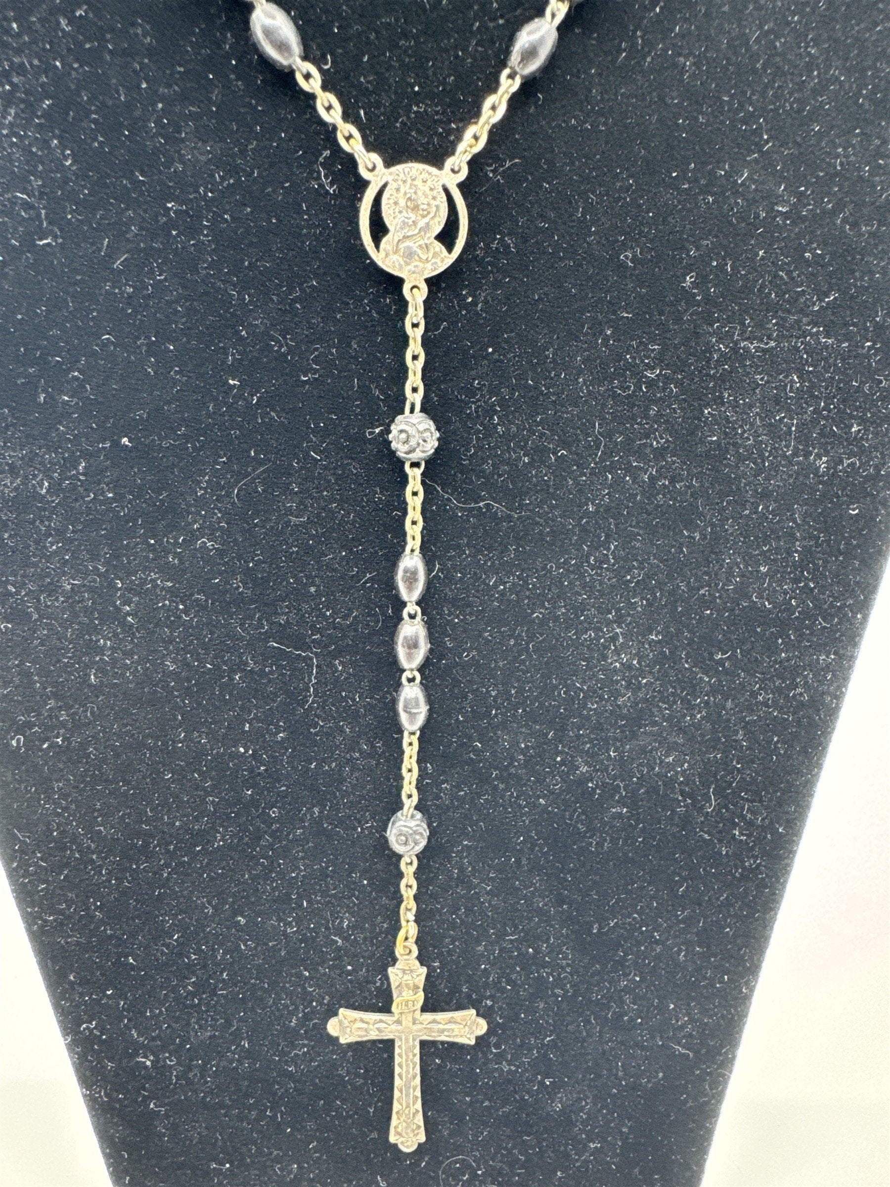 Vintage INRI Black Beaded Rosary and Cross Miraculous Pendant Catholic Rosary