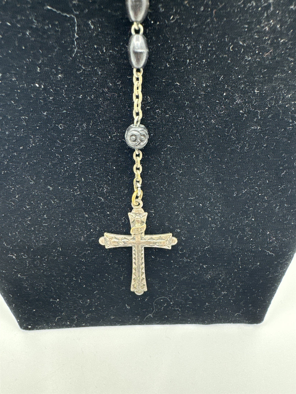 Vintage INRI Black Beaded Rosary and Cross Miraculous Pendant Catholic Rosary
