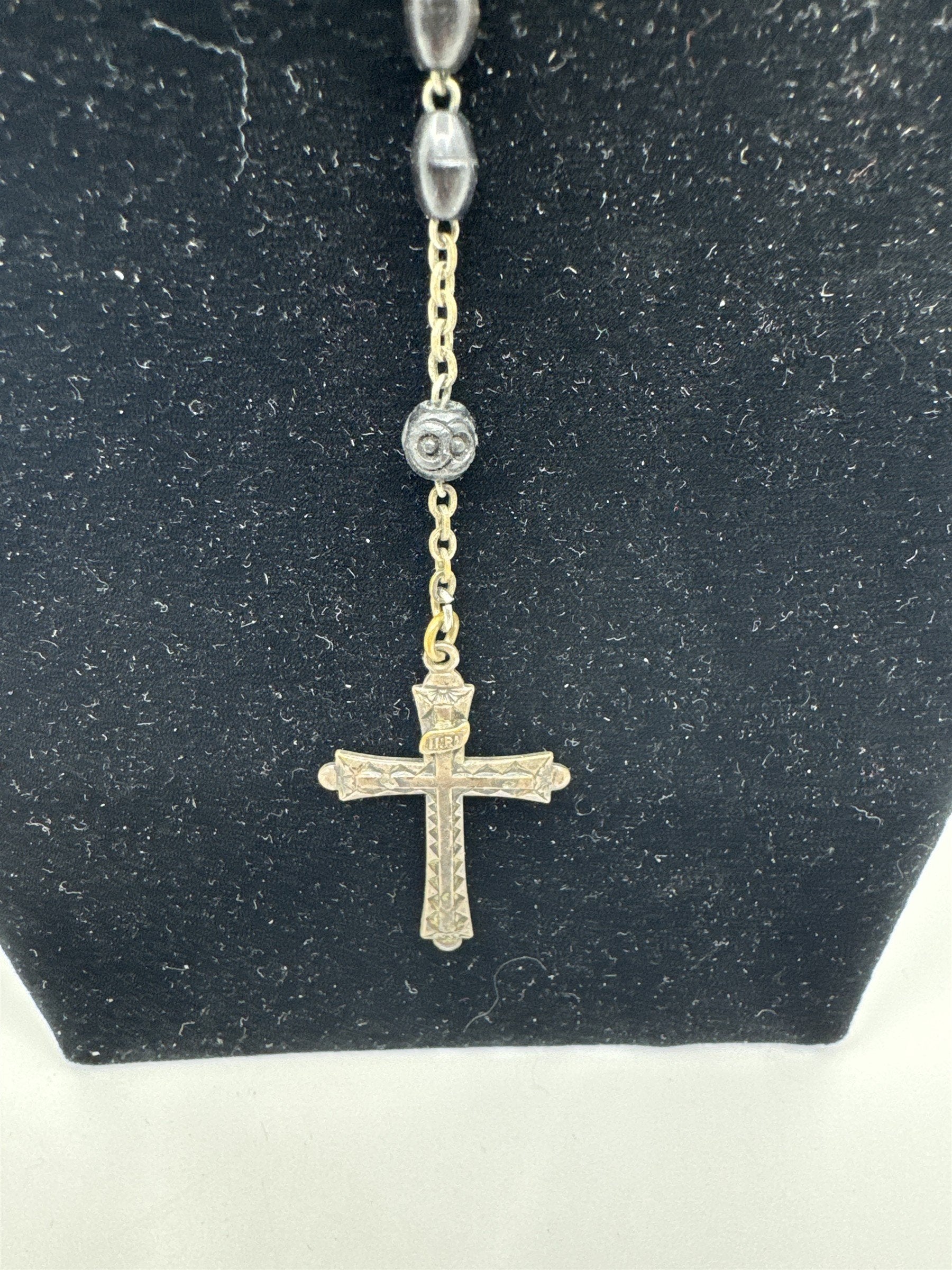 Vintage INRI Black Beaded Rosary and Cross Miraculous Pendant Catholic Rosary