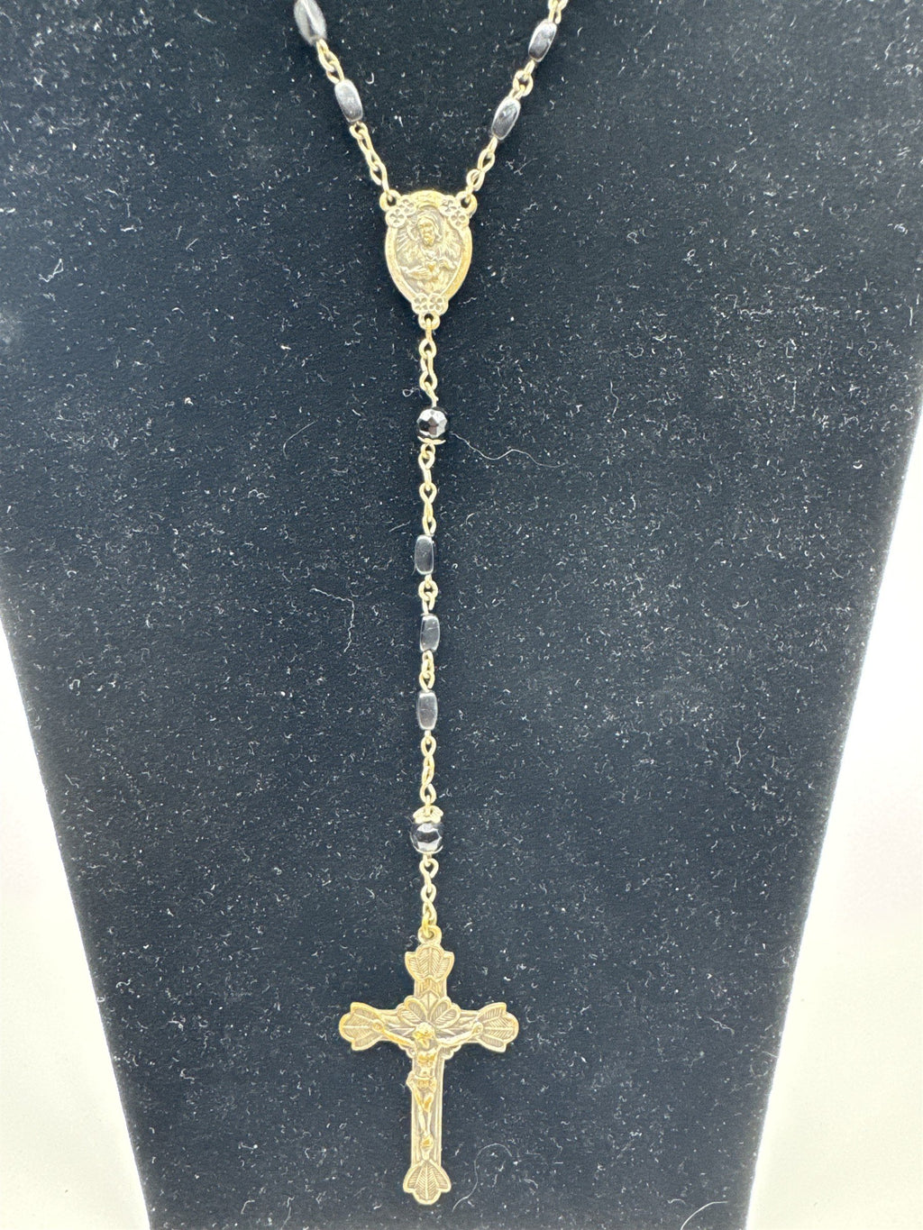 Vintage INRI Black Beaded Rosary and Cross Miraculous Pendant Catholic Rosary
