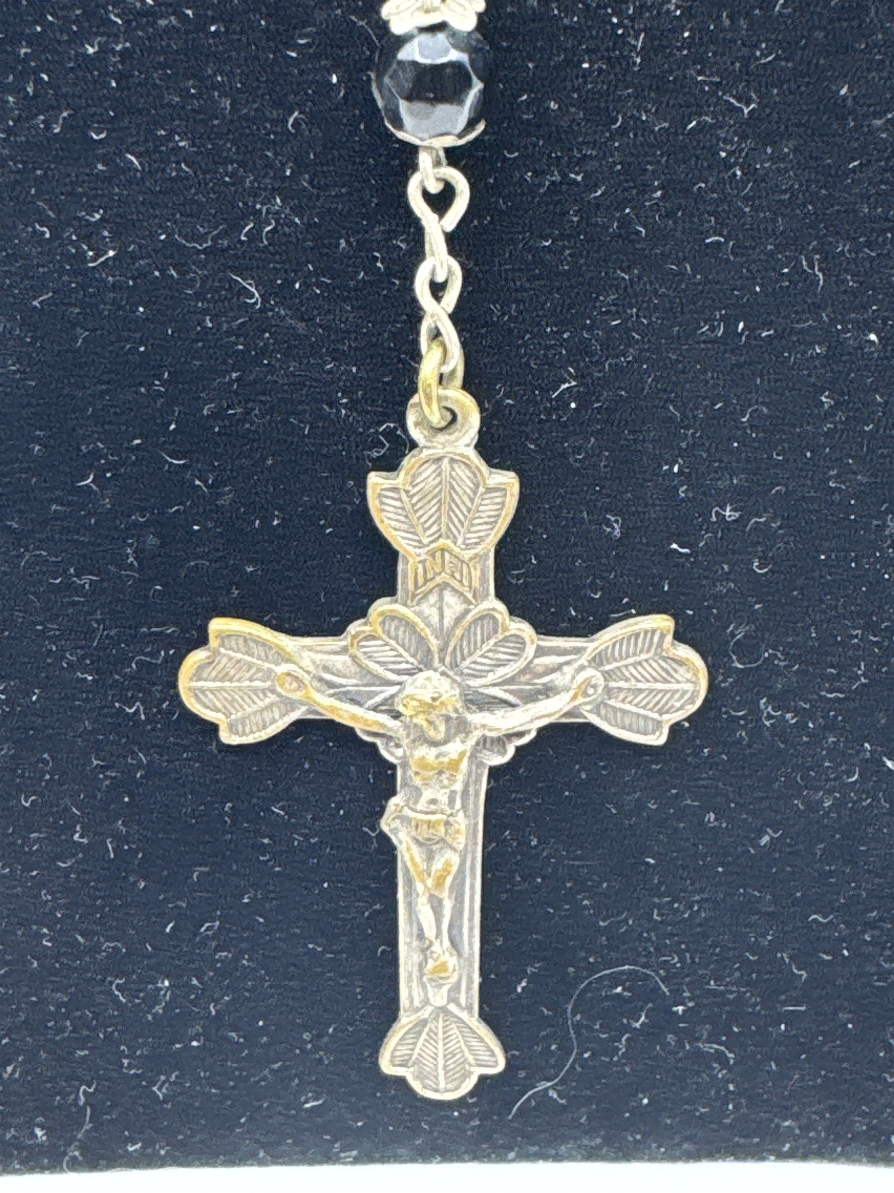 Vintage INRI Black Beaded Rosary and Cross Miraculous Pendant Catholic Rosary