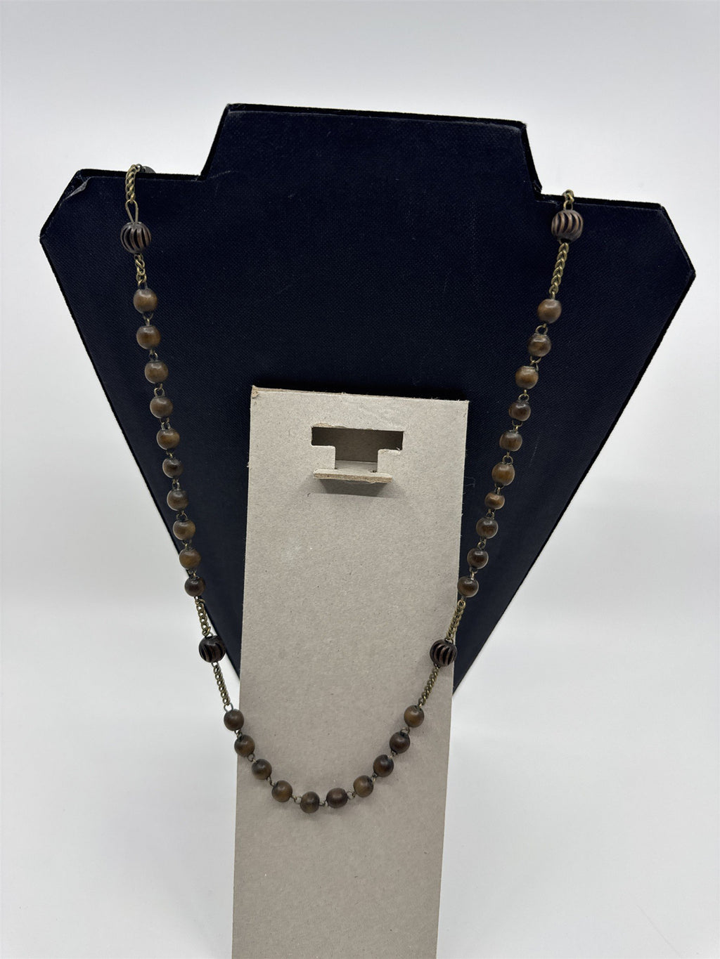 Vintage INRI Brown Wood Beaded Rosary Cross Back Message Pendant Catholic Rosary