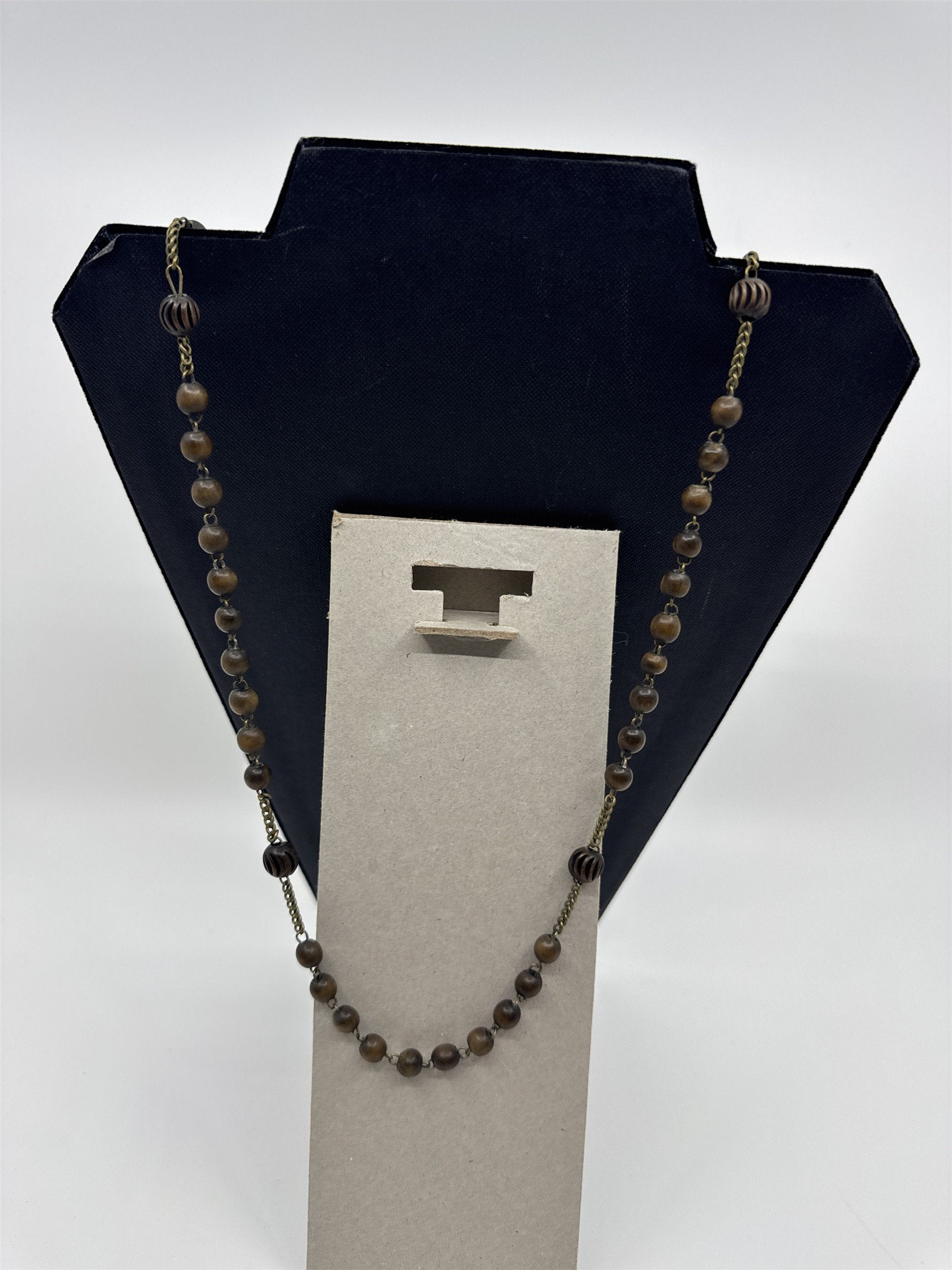 Vintage INRI Brown Wood Beaded Rosary Cross Back Message Pendant Catholic Rosary