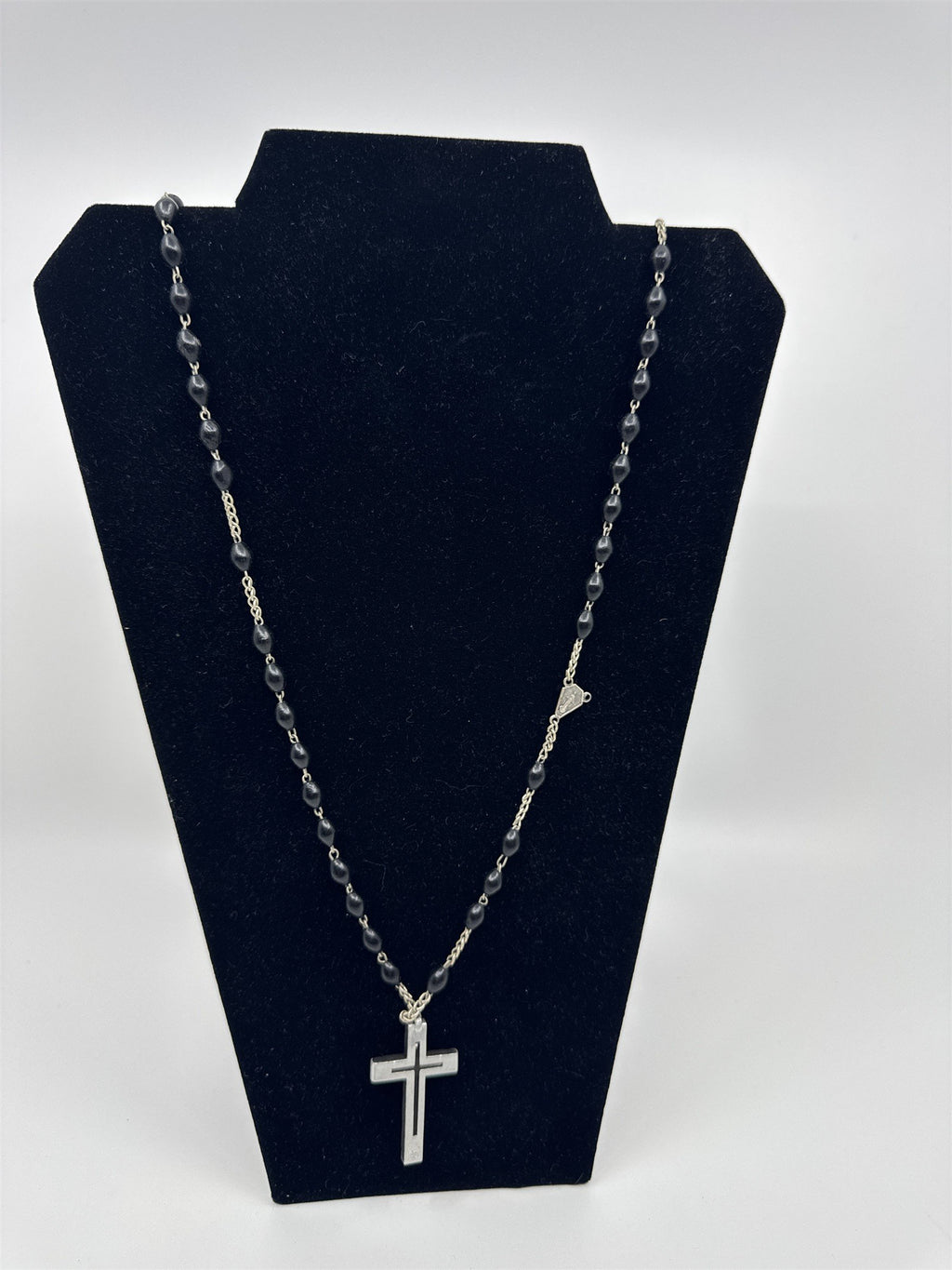 Vintage Catholic Rosary Made in Italy Black Wood Cross /w Black Beads *Broken*