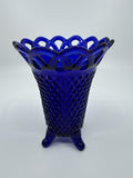 Vintage Cobalt Blue Imperial Glass Diamond Lace Edge Glass Vase Flower Vase
