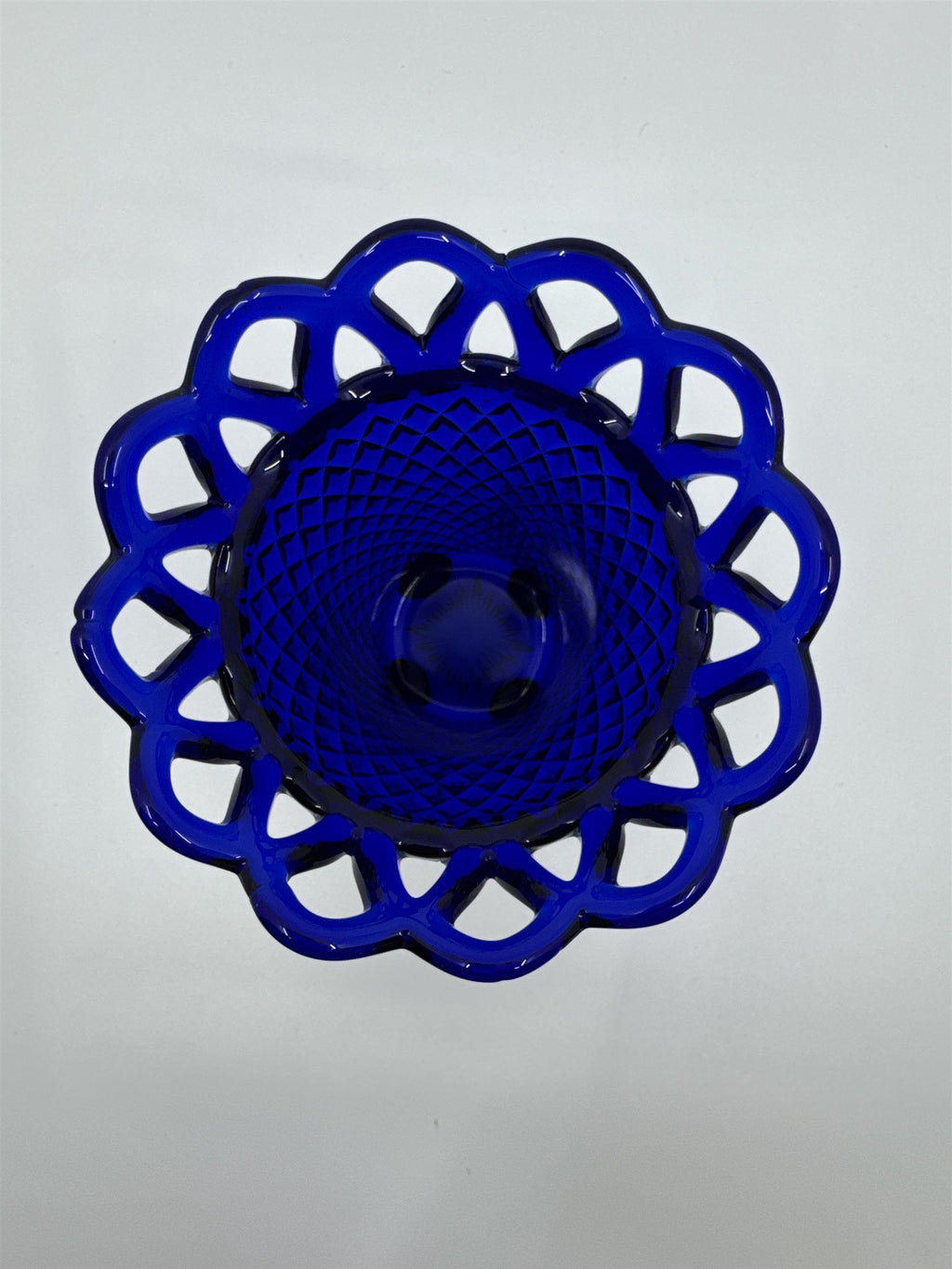 Vintage Cobalt Blue Imperial Glass Diamond Lace Edge Glass Vase Flower Vase