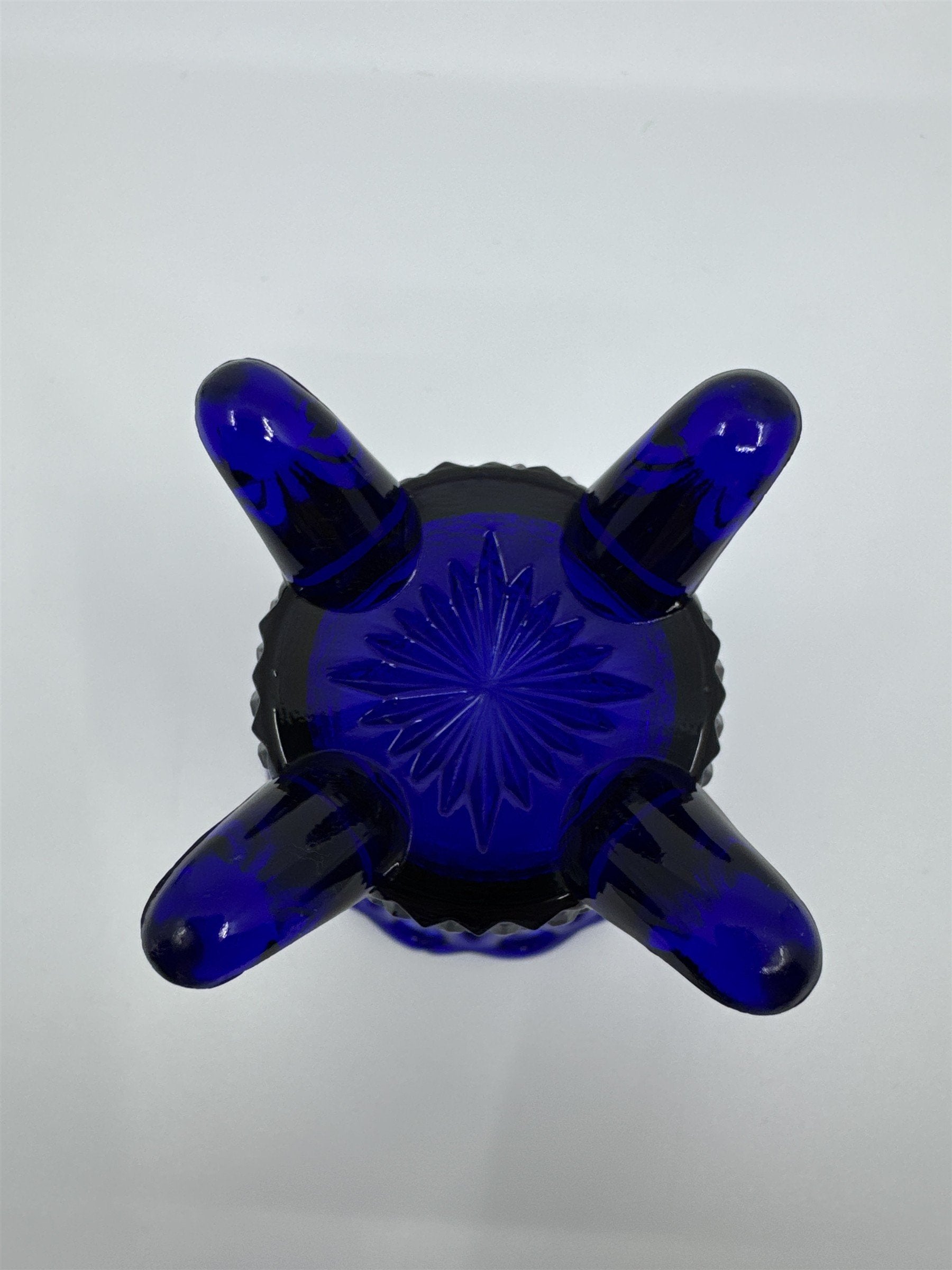 Vintage Cobalt Blue Imperial Glass Diamond Lace Edge Glass Vase Flower Vase