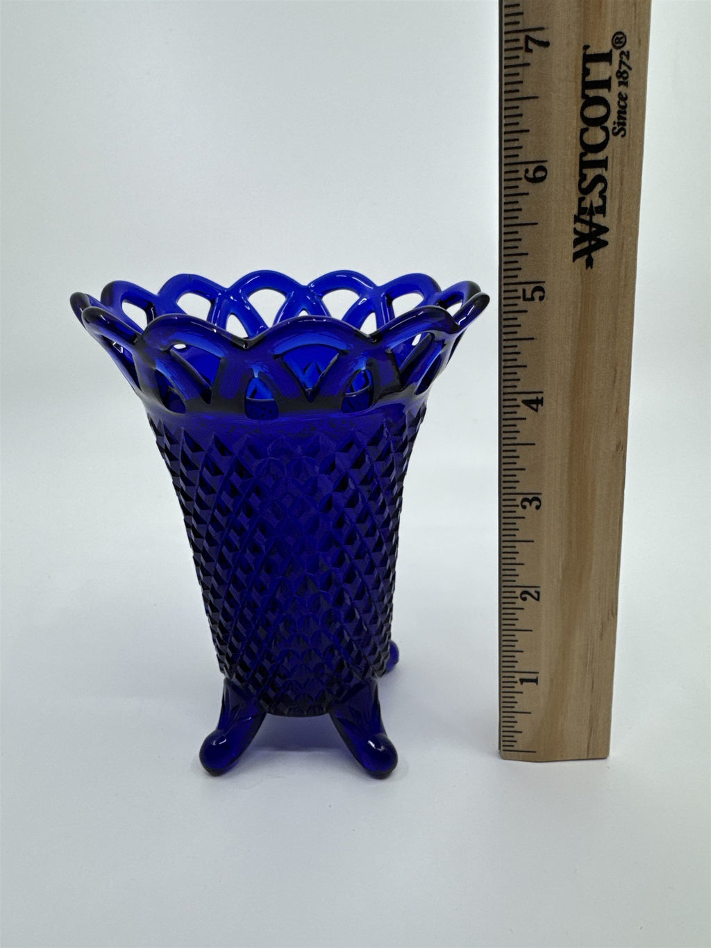 Vintage Cobalt Blue Imperial Glass Diamond Lace Edge Glass Vase Flower Vase