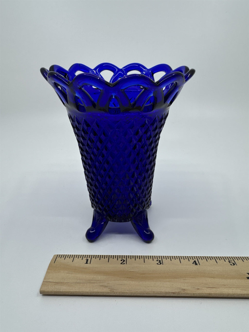 Vintage Cobalt Blue Imperial Glass Diamond Lace Edge Glass Vase Flower Vase