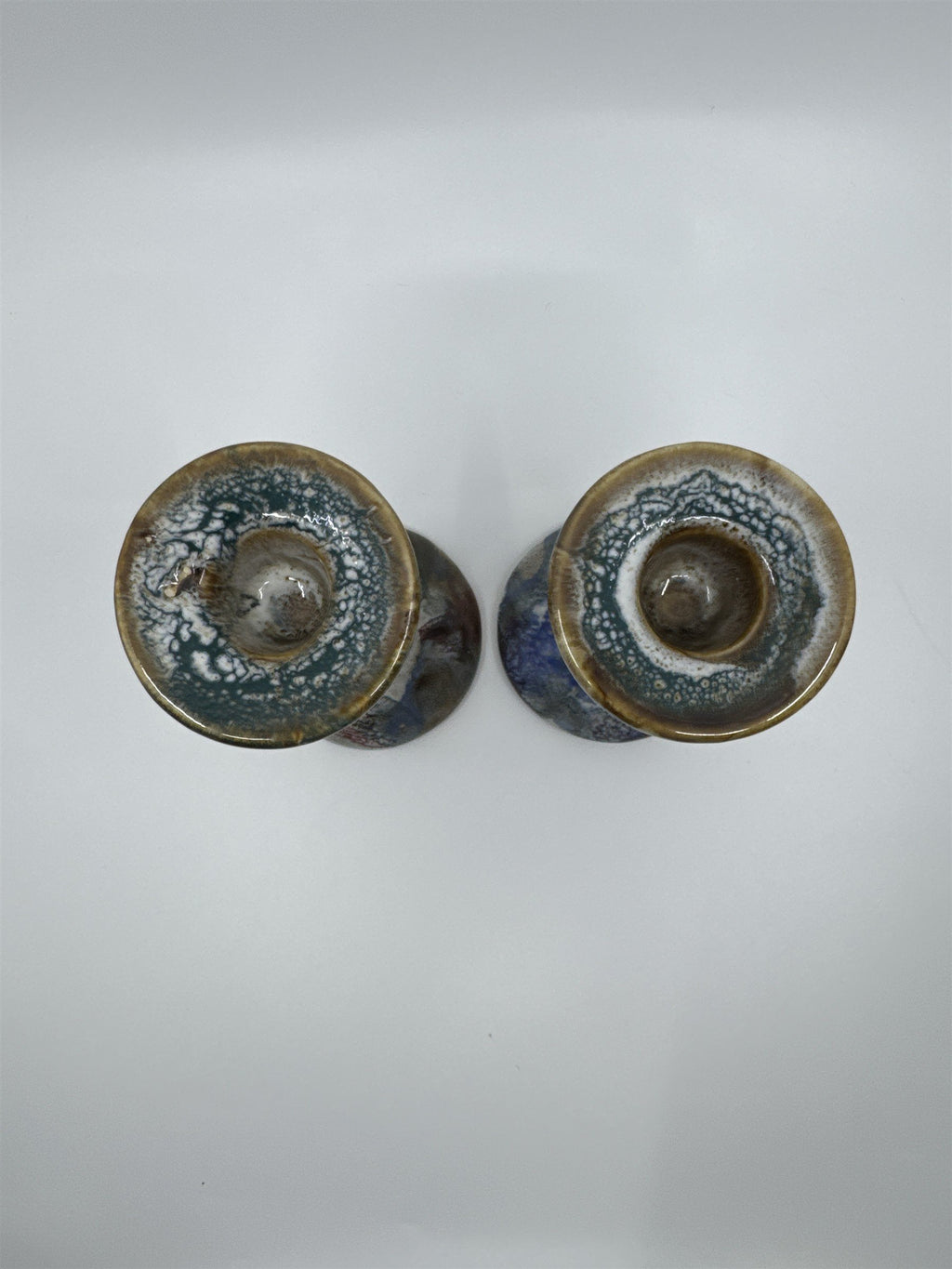 Set of Two 6" Blue and Grey Marble Candlestick Holders from Hermitage Pottery
