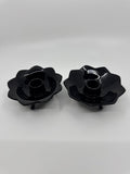 Set of Two Black Lotus Flower Footed Candlestick Holders Black Glass Gothic