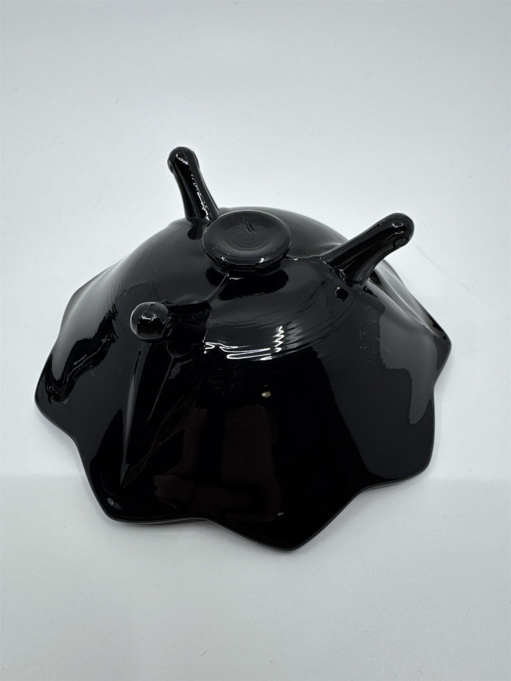 Set of Two Black Lotus Flower Footed Candlestick Holders Black Glass Gothic