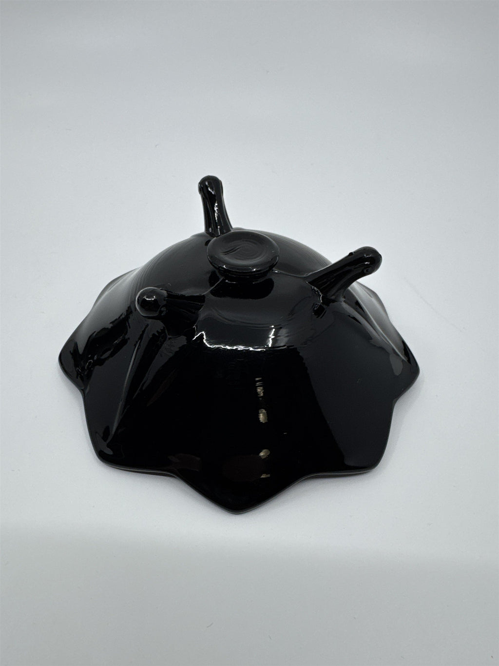 Set of Two Black Lotus Flower Footed Candlestick Holders Black Glass Gothic