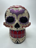 Day of The Dead/Halloween Sugar Skull with Purple Bat, Red and Black Designs