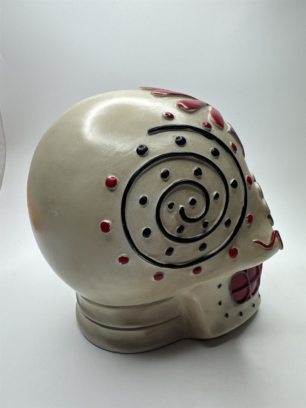Day of The Dead/Halloween Sugar Skull with Purple Bat, Red and Black Designs