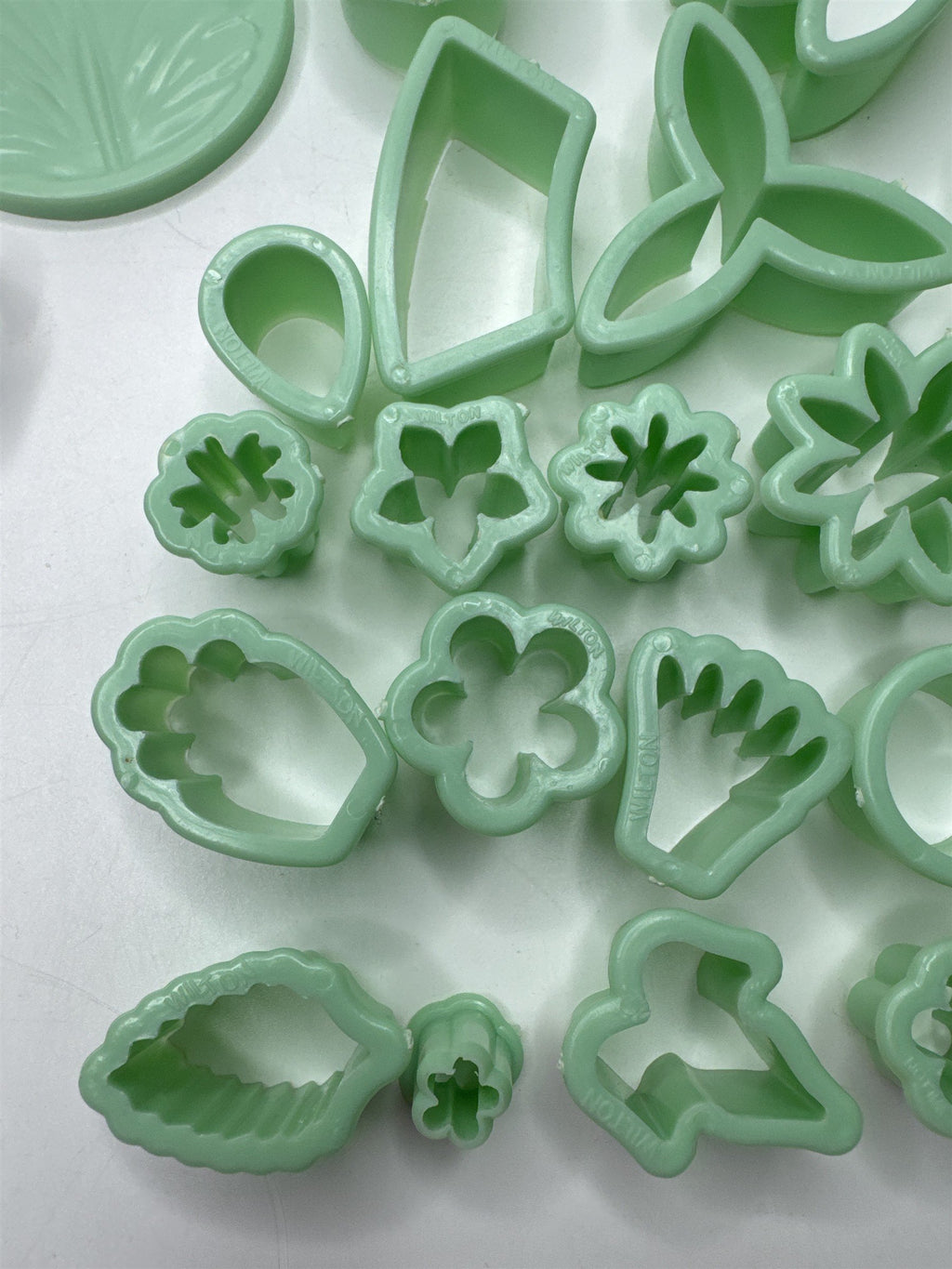 Lot of 46 Milton Small Piping Tips and Small Cookie Cutters Mint Green Color