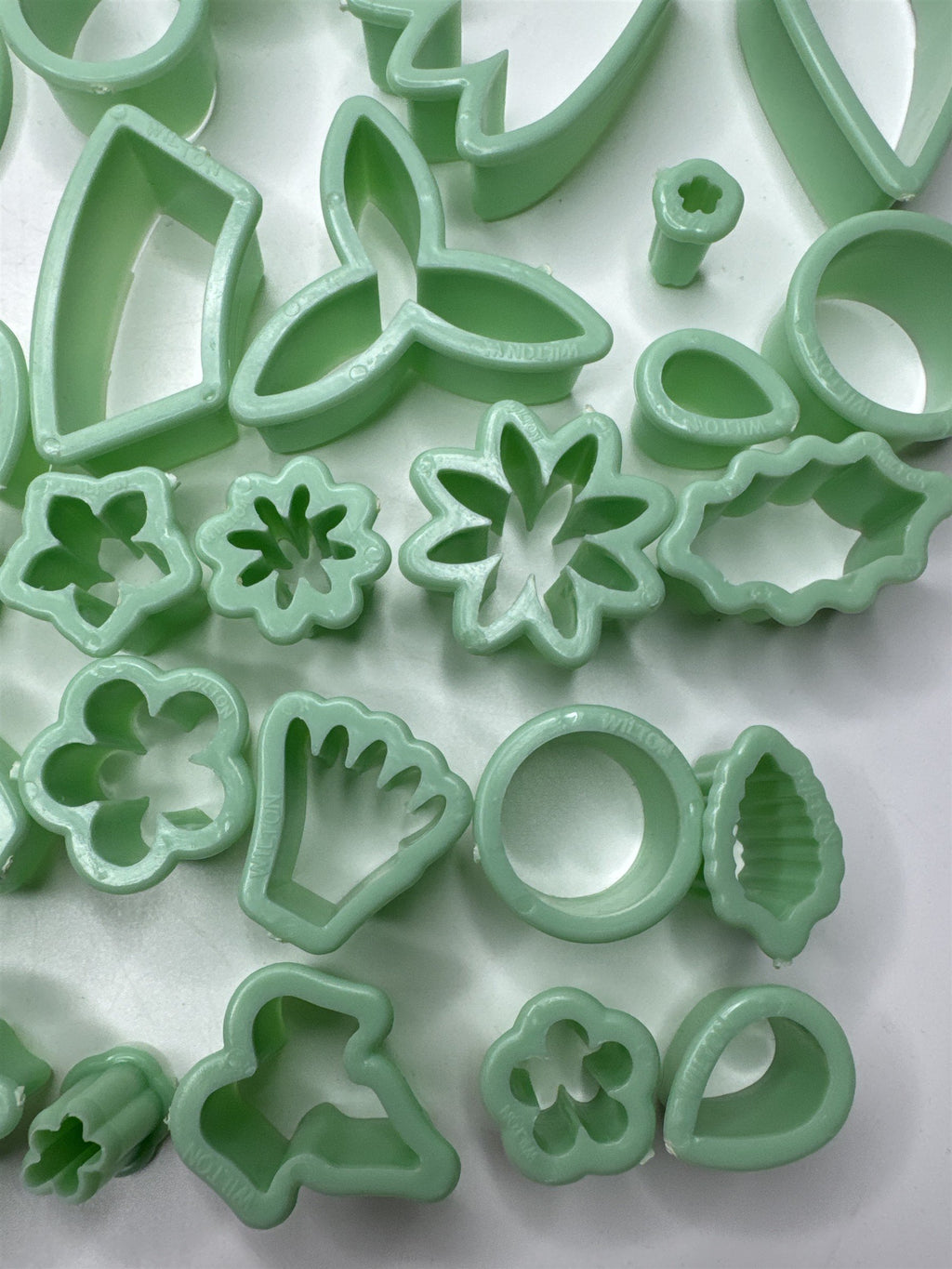 Lot of 46 Milton Small Piping Tips and Small Cookie Cutters Mint Green Color