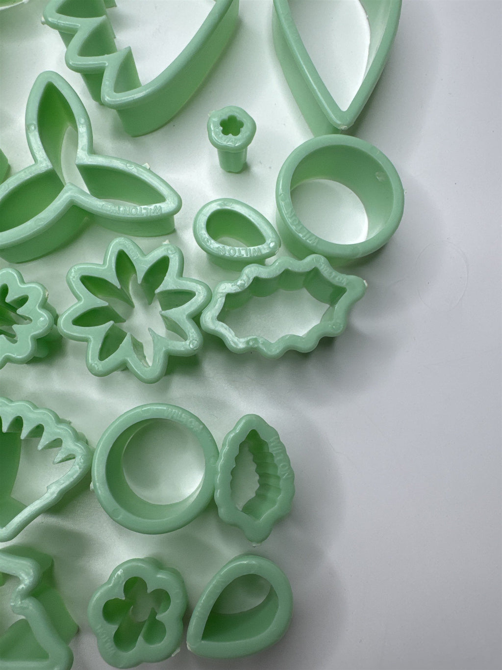 Lot of 46 Milton Small Piping Tips and Small Cookie Cutters Mint Green Color