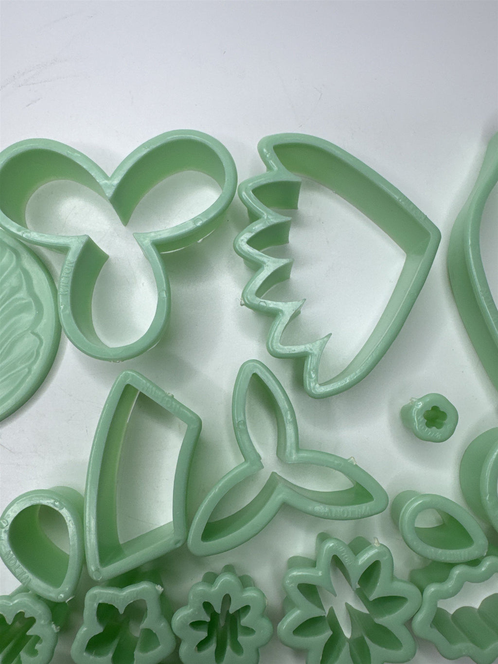 Lot of 46 Milton Small Piping Tips and Small Cookie Cutters Mint Green Color