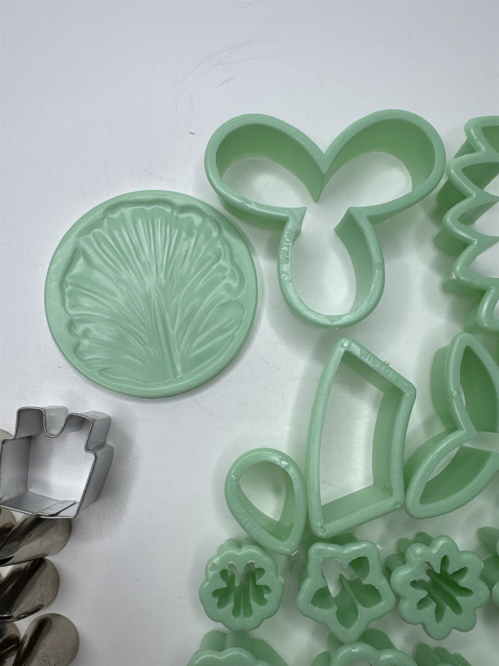 Lot of 46 Milton Small Piping Tips and Small Cookie Cutters Mint Green Color