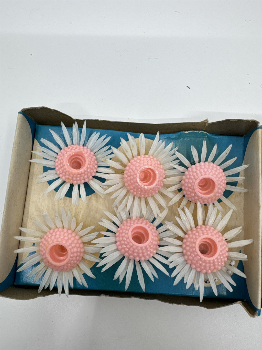 Set of Two Vintage 6 Piece Pink Flower Candle Holders By Capri For Cakes