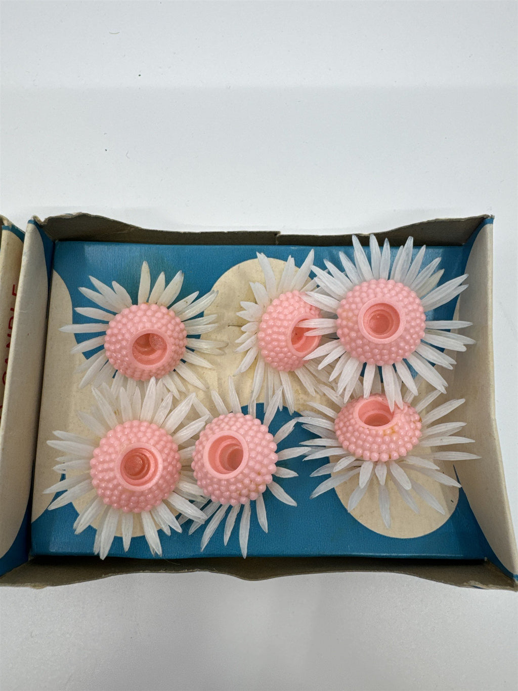 Set of Two Vintage 6 Piece Pink Flower Candle Holders By Capri For Cakes