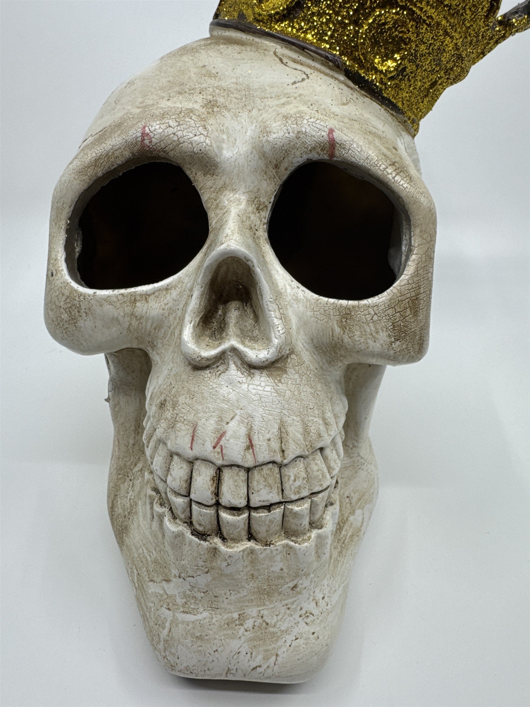 Vintage Multi-Colored Light Up Halloween Skull With Gold Glitter Crown