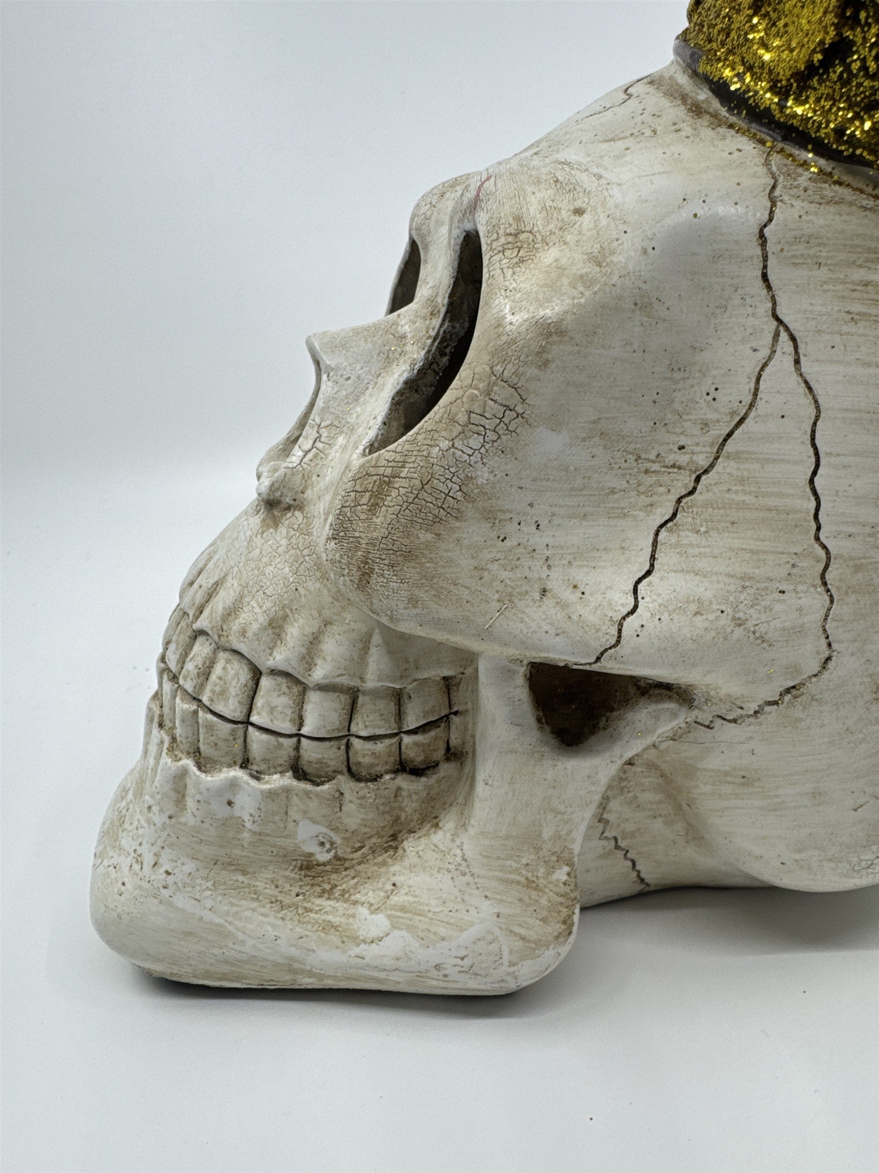 Vintage Multi-Colored Light Up Halloween Skull With Gold Glitter Crown