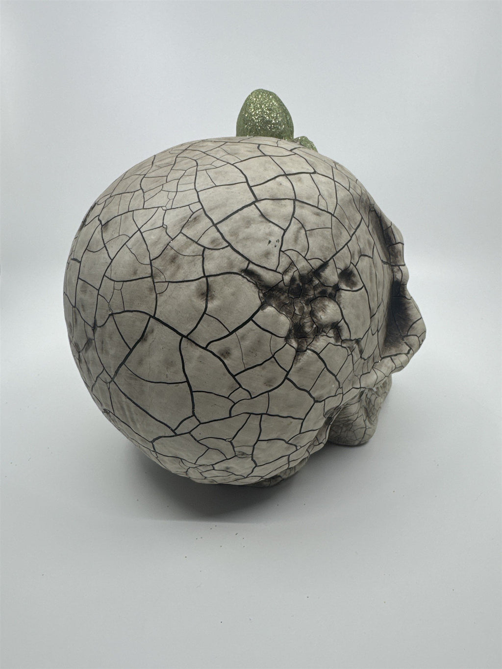 Halloween Skull Decoration with Color Changing Lights and Green Glitter Spider