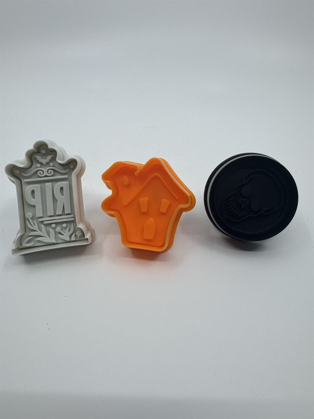 Set of Three Halloween Stamp Cookie Cutters Skull, Tombstone, and Haunted House