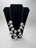 J. Crew Huge White Beaded Statement Chunky Modernist Necklace Gold Tone