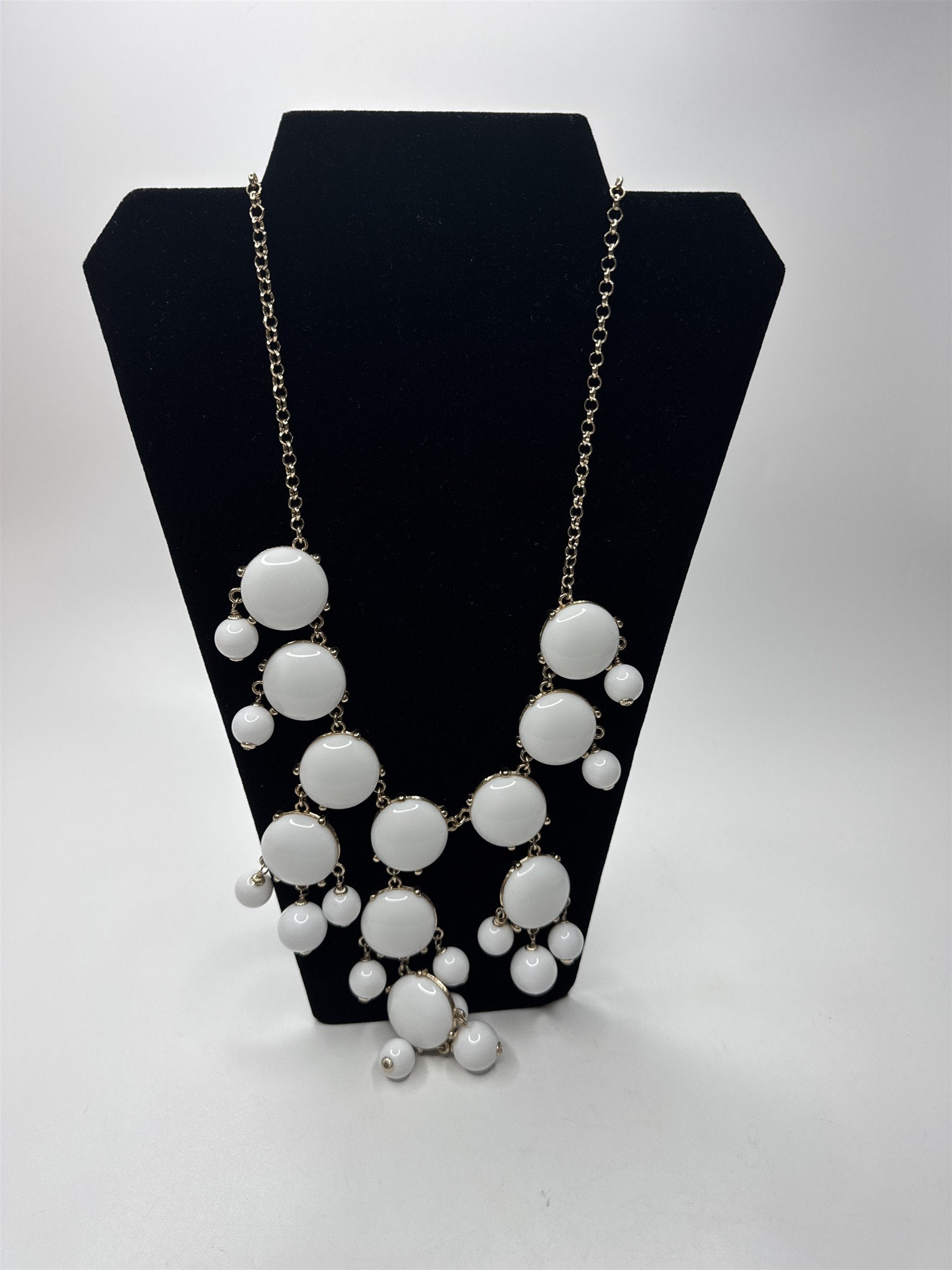 J. Crew Huge White Beaded Statement Chunky Modernist Necklace Gold Tone