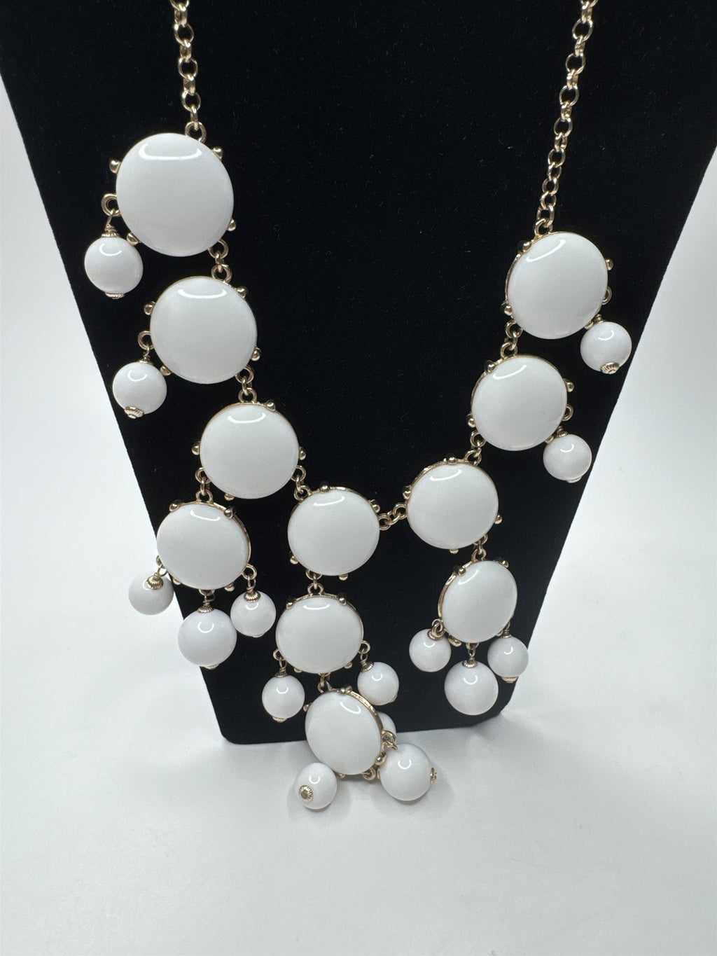 J. Crew Huge White Beaded Statement Chunky Modernist Necklace Gold Tone