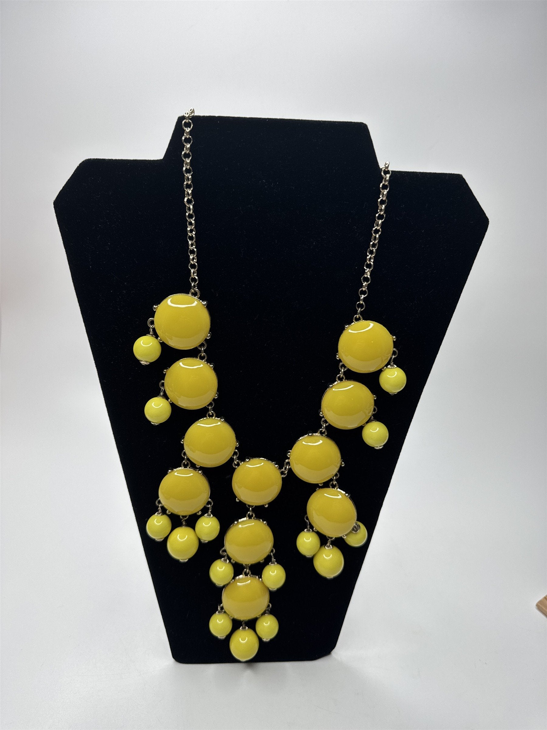 J. Crew Huge Yellow Beaded Statement Chunky Modernist Necklace Gold Tone
