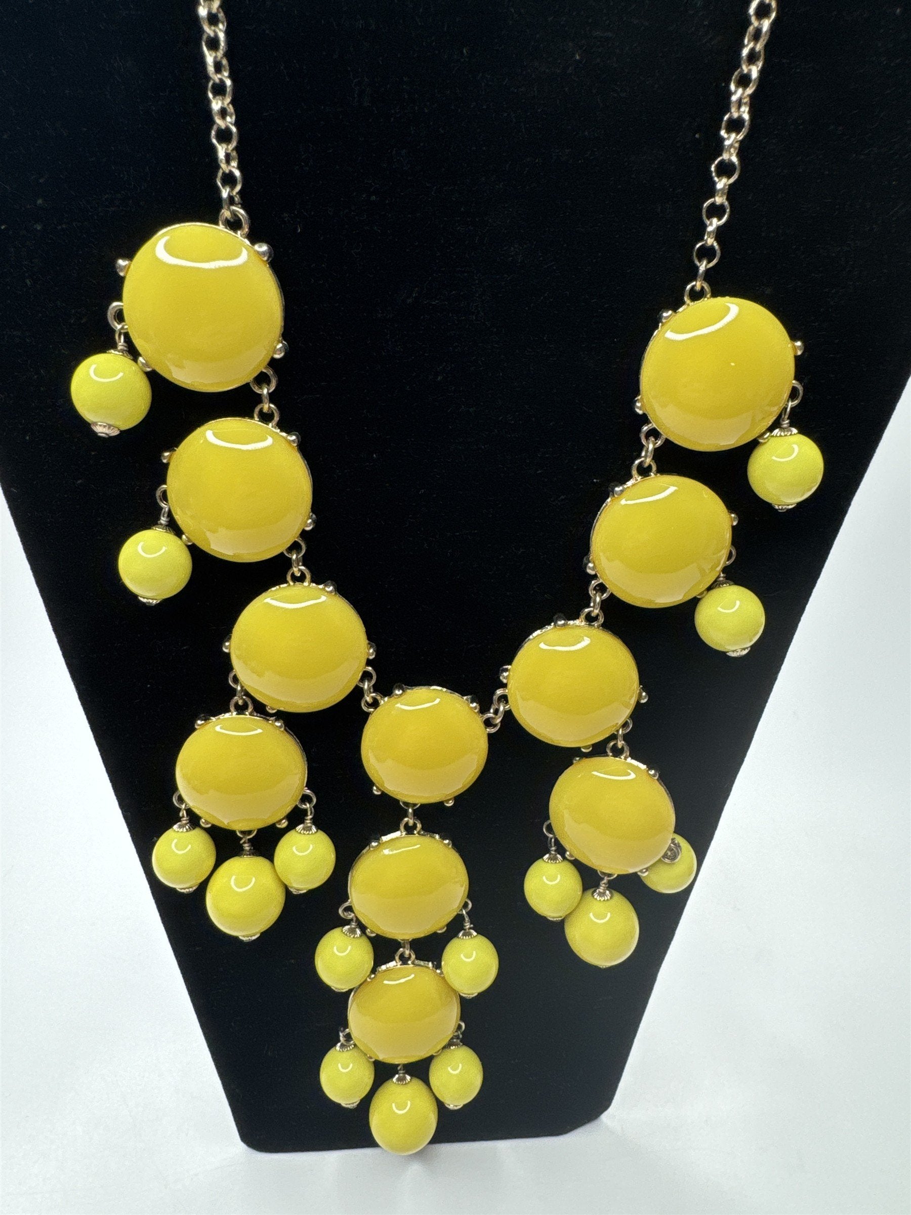 J. Crew Huge Yellow Beaded Statement Chunky Modernist Necklace Gold Tone