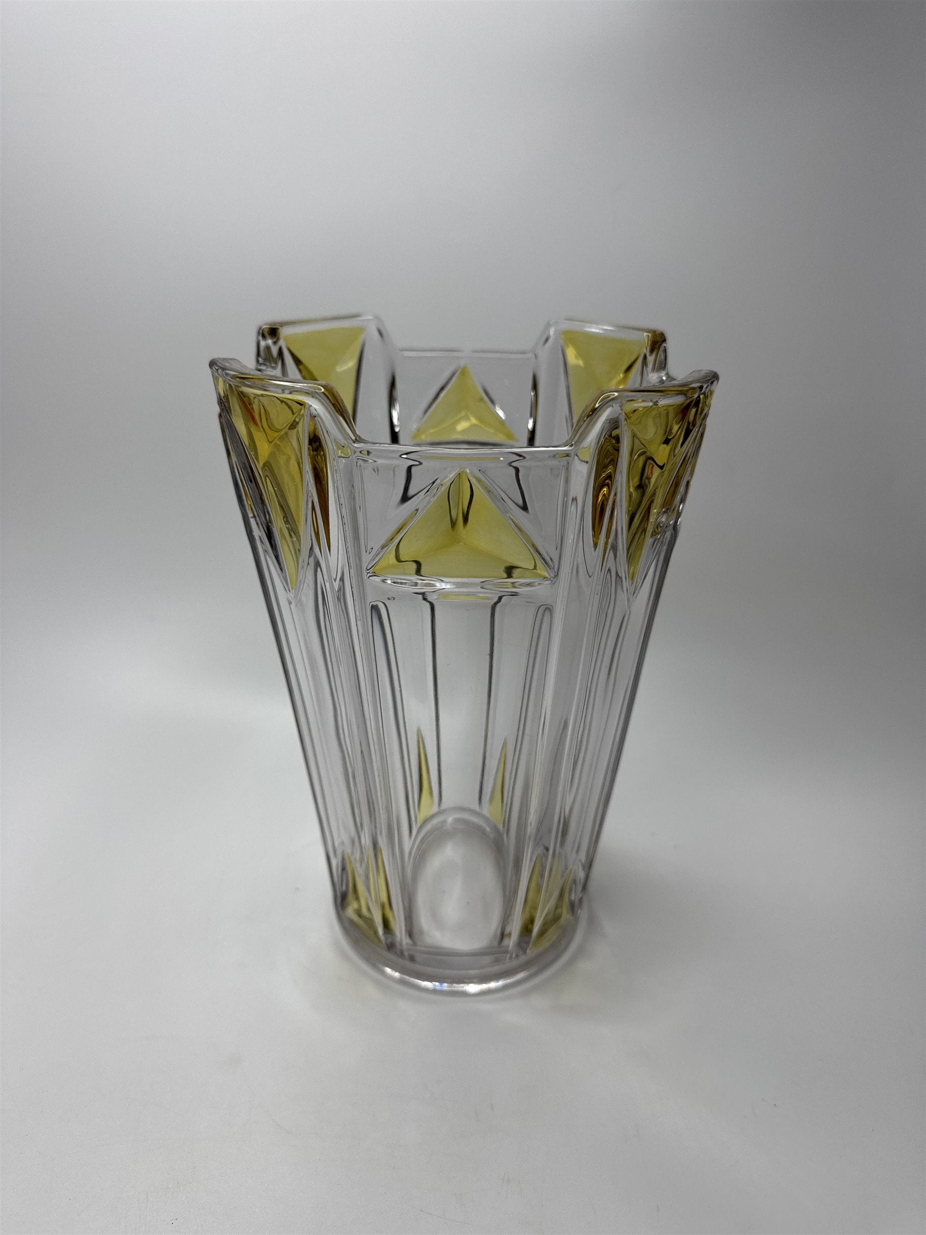 1920s Art Deco Geometric Vase Clear Yellow 8.5" Duncan Miller Moser Style