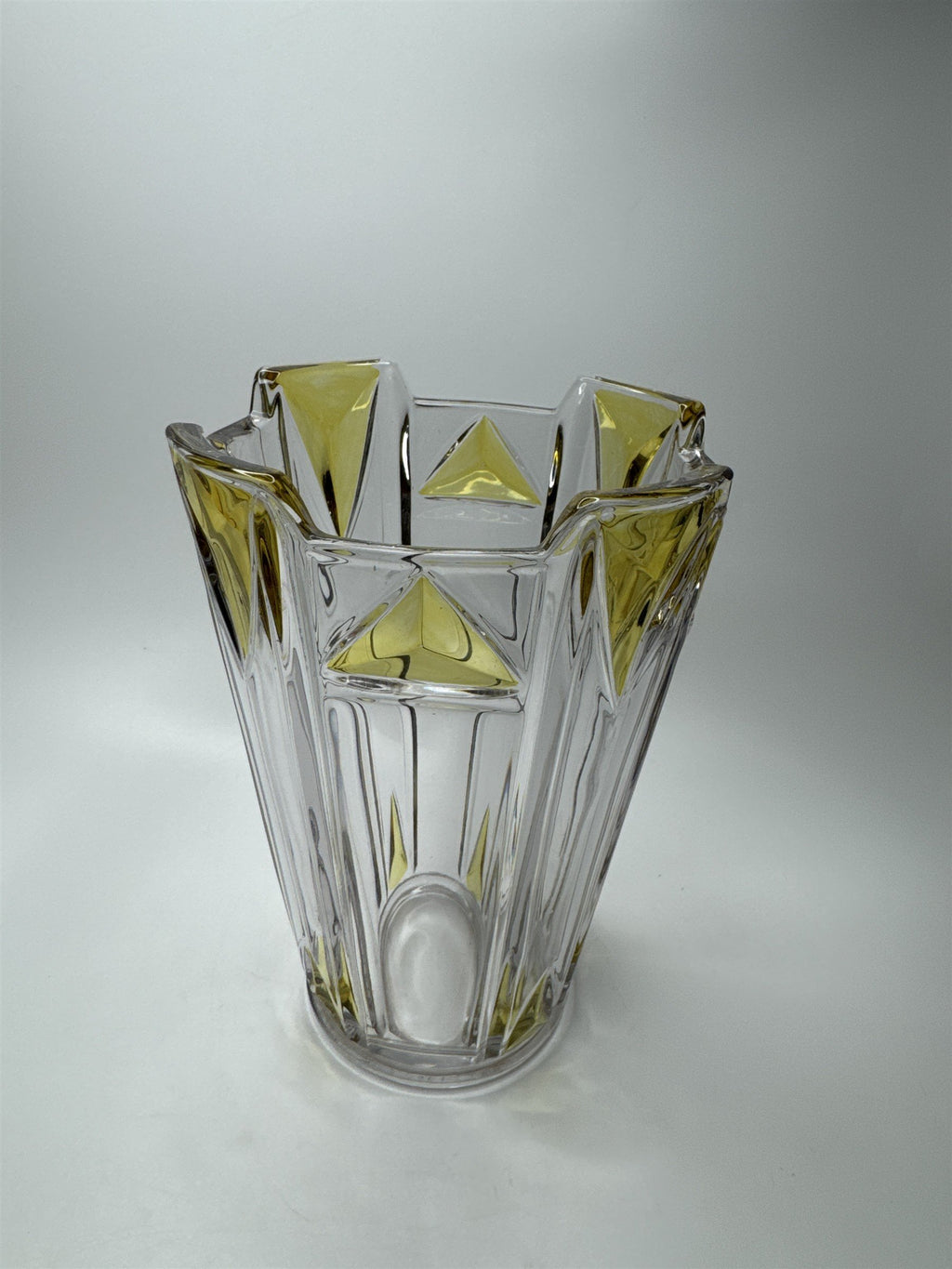 1920s Art Deco Geometric Vase Clear Yellow 8.5" Duncan Miller Moser Style
