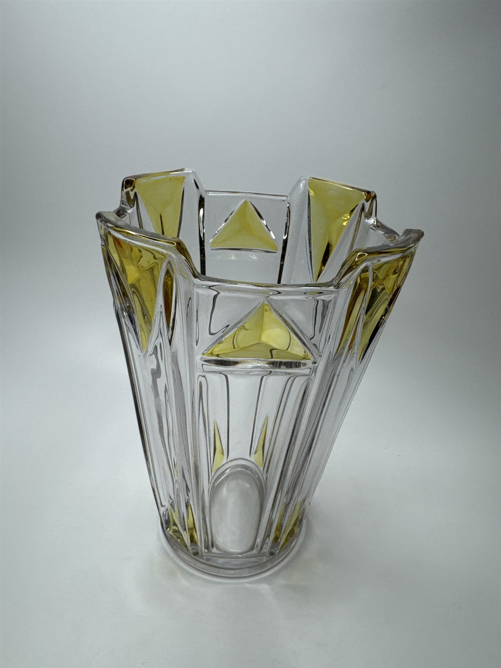 1920s Art Deco Geometric Vase Clear Yellow 8.5" Duncan Miller Moser Style