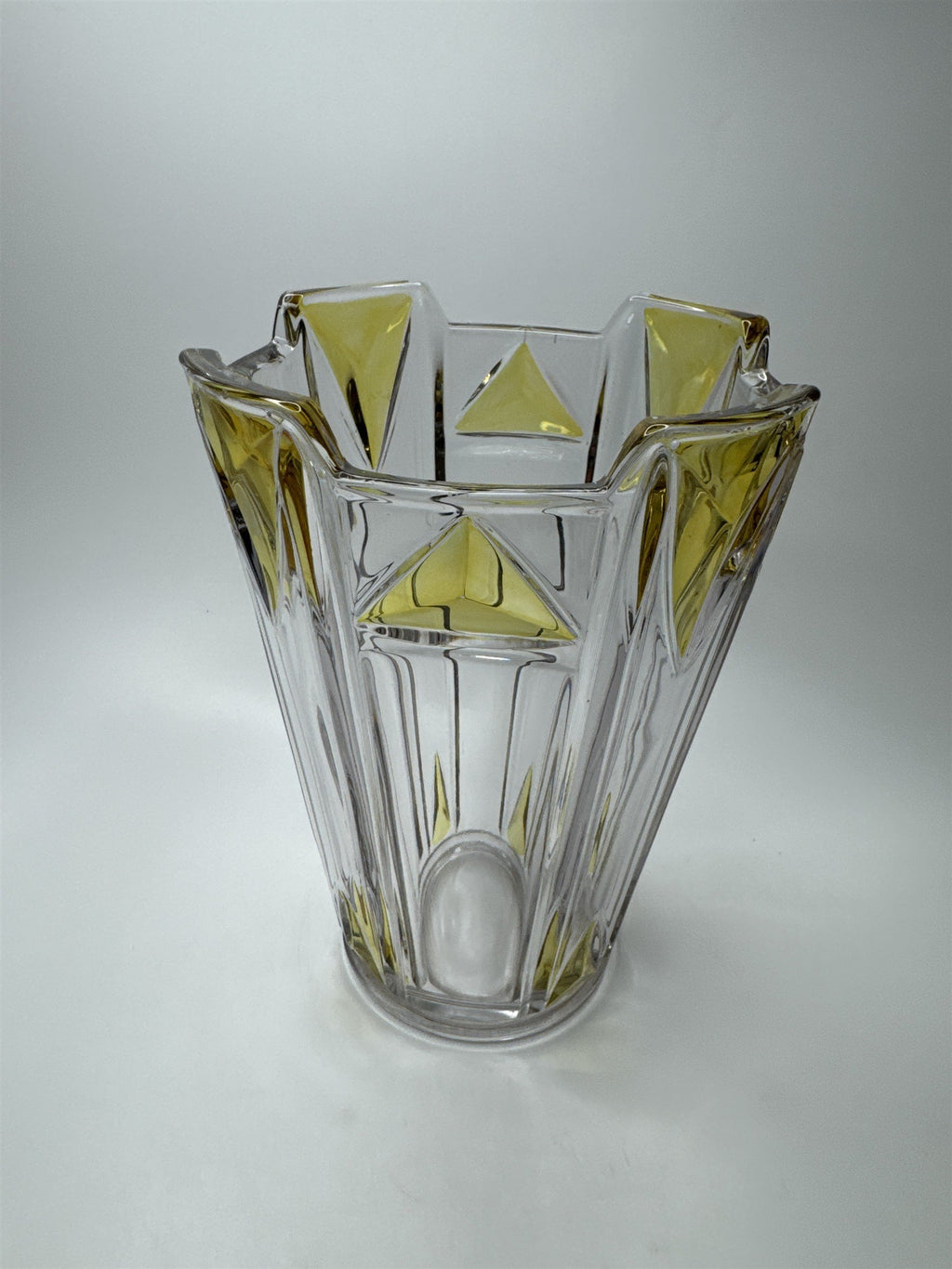 1920s Art Deco Geometric Vase Clear Yellow 8.5" Duncan Miller Moser Style