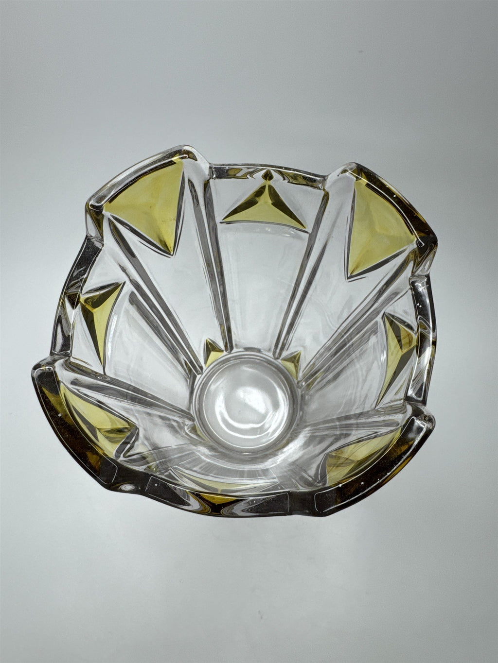 1920s Art Deco Geometric Vase Clear Yellow 8.5" Duncan Miller Moser Style