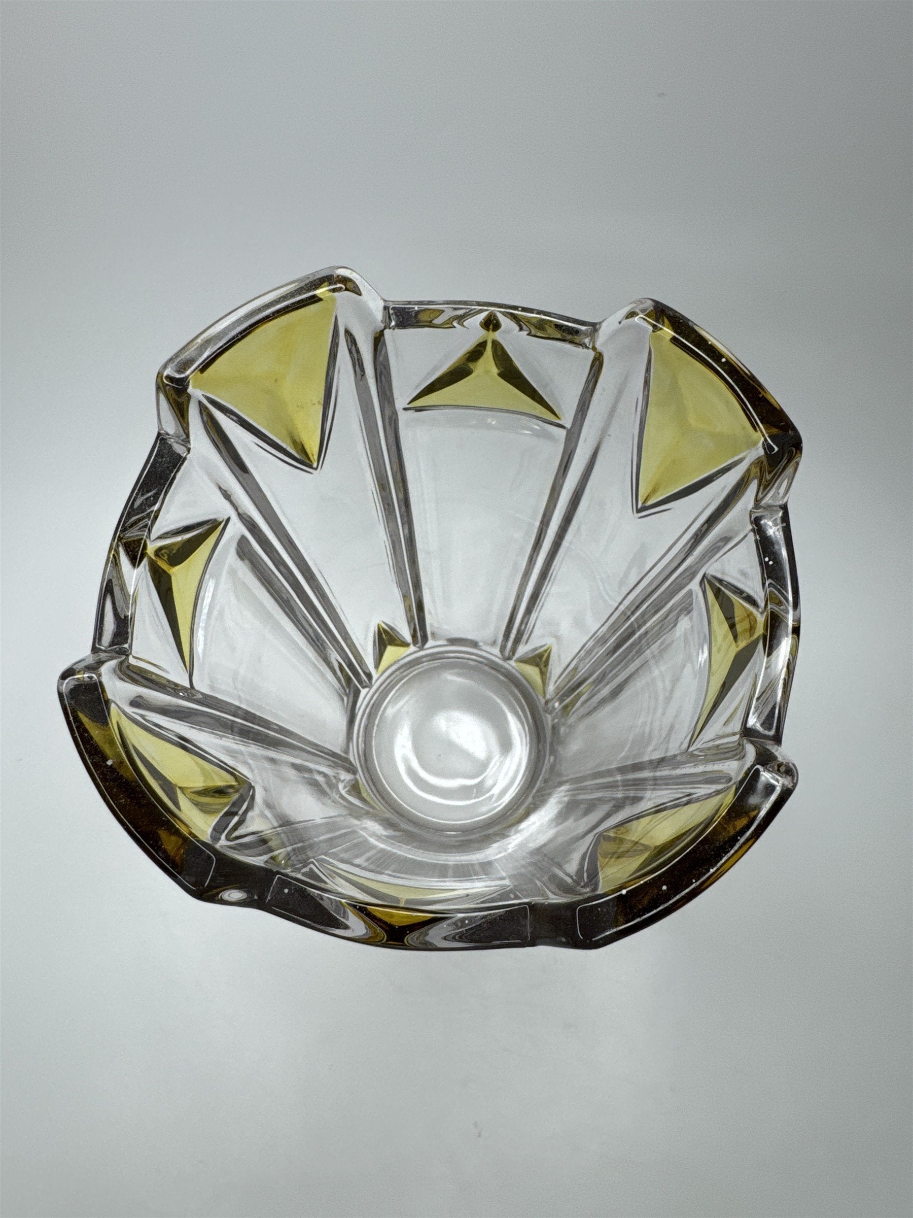 1920s Art Deco Geometric Vase Clear Yellow 8.5" Duncan Miller Moser Style